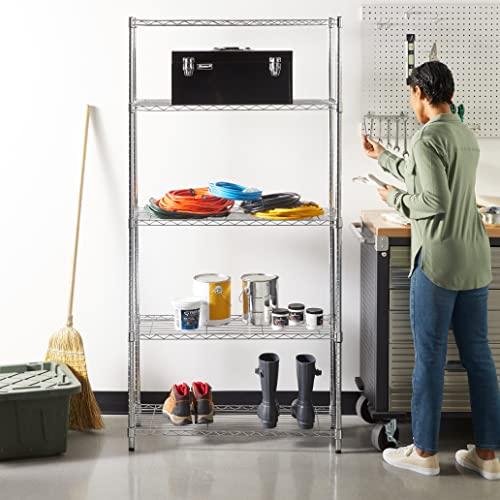 Amazon Basics – 5 riiuliga hoiustamissüsteem, reguleeritava kõrgusega riiuliplaadid ja nivelleerimisjalad, maksimaalne kandevõime 680 kg, kroom, 36 D x 91 W x 183 H cm – lisavaade