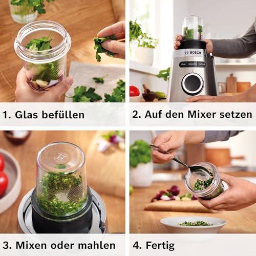Bosch VitaPower Series 4 MMB6177S blender, roostevabast terasest terad, 1,5L ThermoSafe klaaskann, 0,6L kaasaskantav pudel, stopper, universaalne hakkija, 30 000 p/min, 1200W, hõbedane – pilt 8