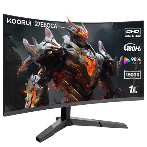 KOORUI 27-tolline mängumonitor, 1800R kumer ekraan, 2560×1440 (QHD), 144 Hz, 1 ms, DCI-P3 85%, üliõhuke raam, kallutatav, HDMI/DP tugi