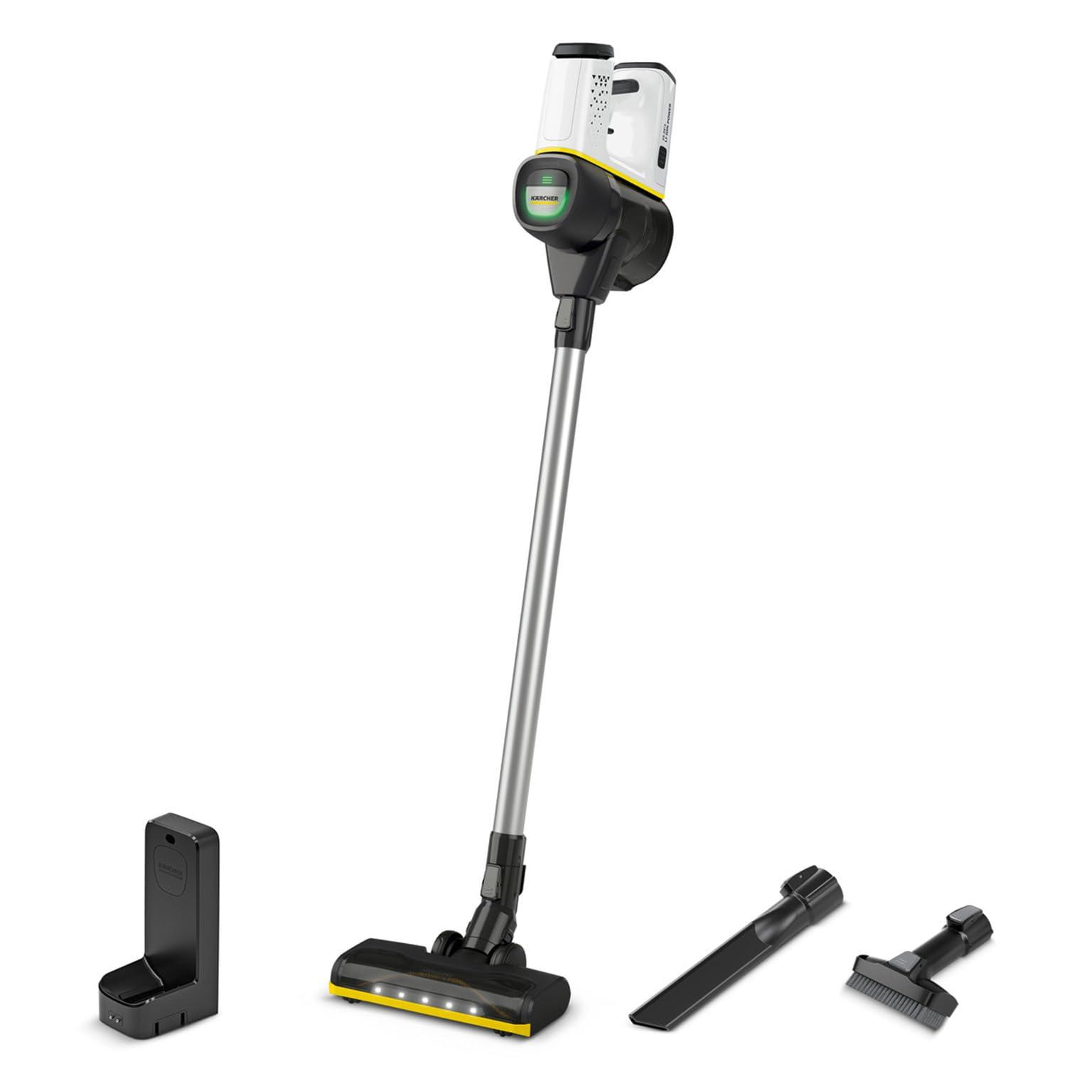 Kärcher juhtmevaba tolmuimeja VC 6 Cordless ourFamily, 2 imemisrežiimi, kuni 50 min tööaeg, kaal 2,8 kg, 25,2 V aku, seinakinnitus laadimisfunktsiooniga, põranda- ja piludüüs, tolmuhari, valge