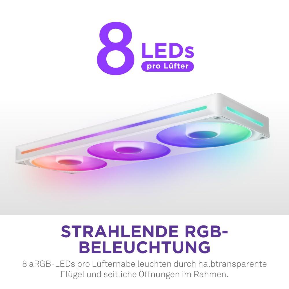 NZXT F360 RGB Core – 360 mm ühe raami ventilaatoriüksus 3 x 120 mm RGB-ventilaatoritega – Kiiruse ja valgustuse juhtimine – Kõrge staatiline rõhk ja õhuvool – 8 aRGB-LED-i ventilaatori kohta – Valge – pilt 6