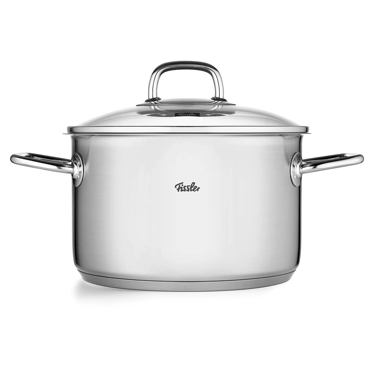 Fissler Viseo roostevabast terasest pott (3,6 L – Ø 20 cm) klaaskaanega, sisemise mõõteskaalaga, valamise äärega, induktsioonipliidile sobiv, energiasäästlik, kõikidele pliiditüüpidele – pakend ja tarvikud