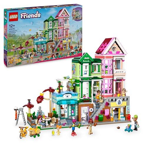 LEGO Friends Heartlake City elamu- ja ostutänav, ehituskomplekt rollimängudeks 9 tegelaskujuga (sh 7 minifiguuri) ja 3 kassiga, kingitus tüdrukutele ja teismelistele, mängumaja 42670