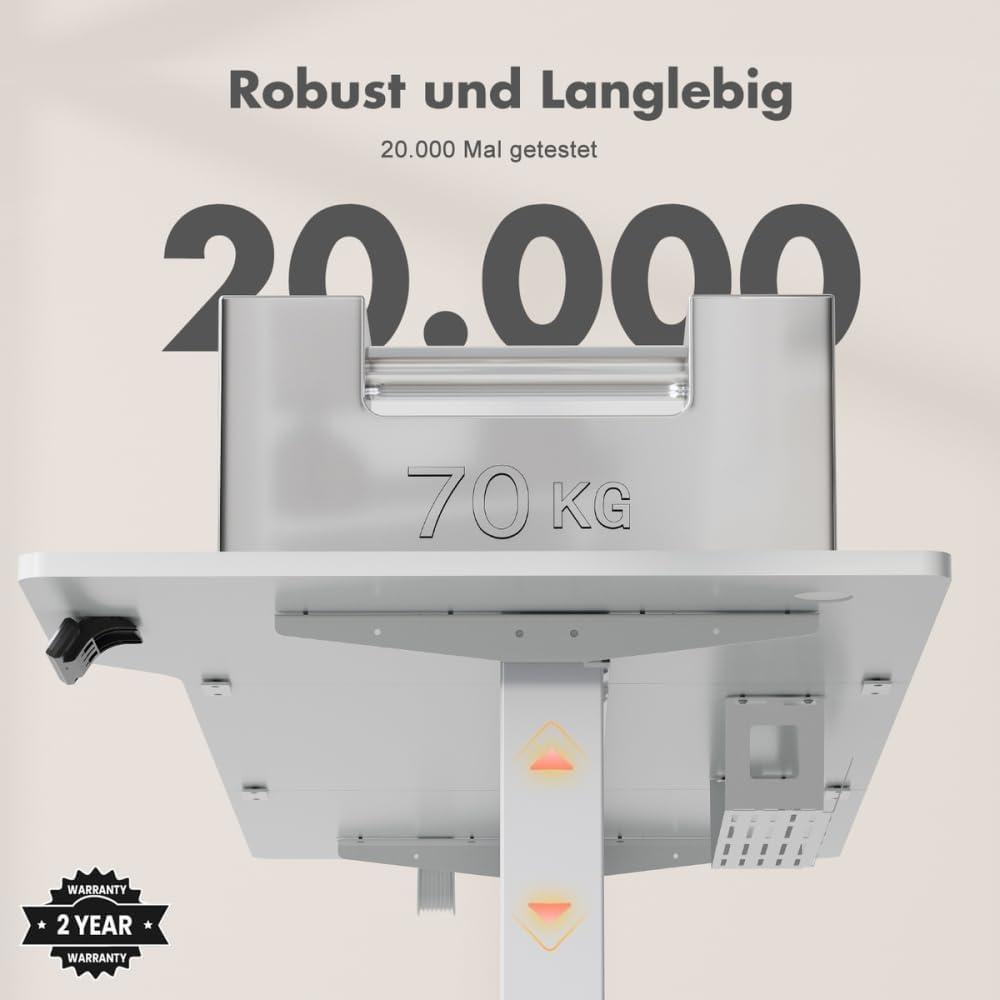 JUMMICO elektriliselt reguleeritav L-kujuline kirjutuslaud 160 x 70 cm, ergonoomiline mängurilaud konksuga (valge) – lisavaade