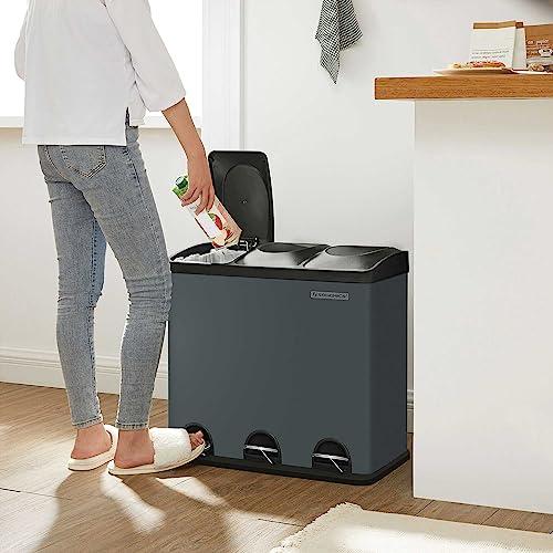 SONGMICS 54L köögiprügikast, 3 sektsiooniga pedaalämber, sisemised ämbrid ja 6 sildi prügisorteerimissüsteem, legeeritud teras, hall-must, 60,4x30x56,3 cm – pilt 6