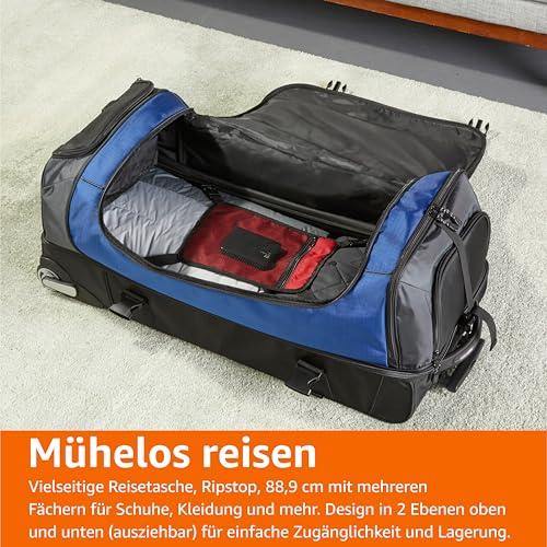 Amazon Basics rullikutega reisikott, 137L, kerge ja vastupidav ripstop-kangast trolley, teleskoopkäepidemega, ideaalne reisimiseks, tööks ja vabaajaks, sinine – pilt 6