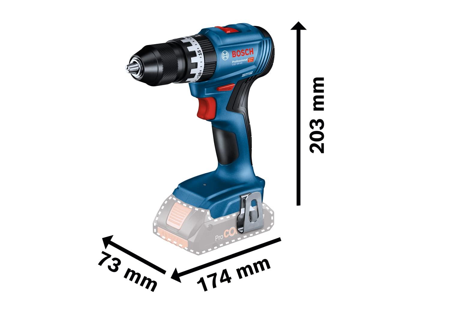 Bosch Professional 18V süsteemi aku löökpuurtrell GSB 18V-45 (pöörlemiskiirus 1.900 min⁻¹