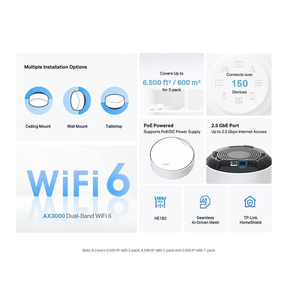 TP-Link Deco X50-PoE Wi-Fi 6 Mesh WLAN Komplekt (1 tk), AX3000 Kaksikribaline Ruuter ja Kordaja (Toetab PoE ja DC toitmist, 2.5G ja 1G port, WPA3, soovitatav 1-2 magamistoaga kodudele) – pilt 7