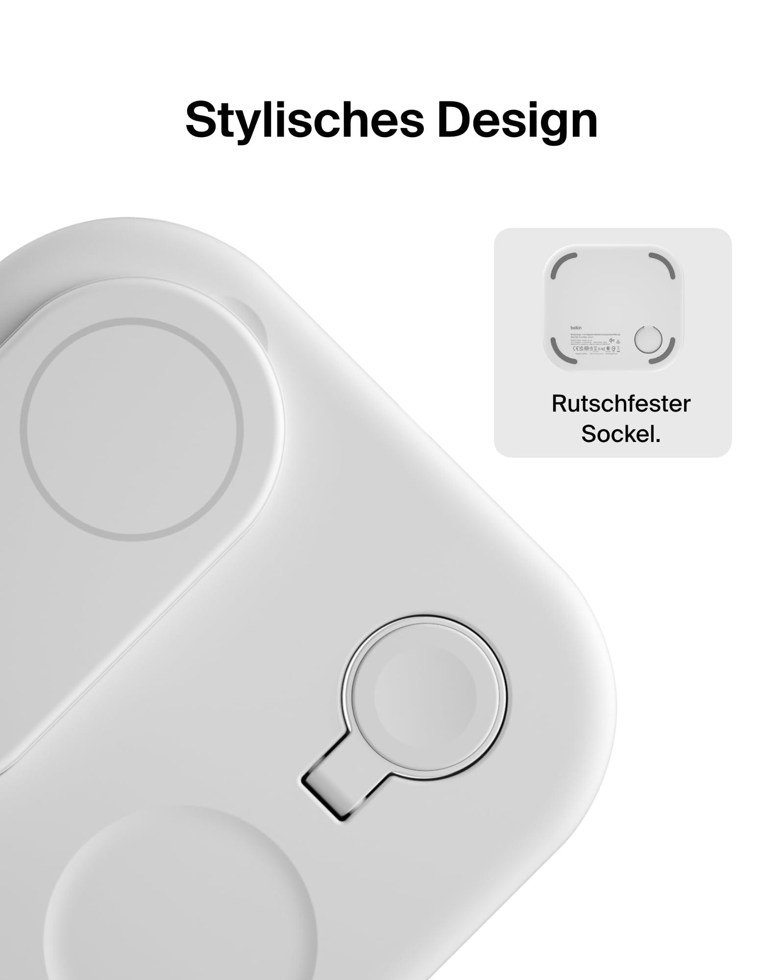 Belkin BoostCharge juhtmevaba 3-ühes laadimisjaam Qi2, 15 W, kokkupandav MagSafe-ühilduv statiiv Apple iPhone 16/15, Apple Watch, AirPods jaoks, libisemisvastane, kiirlaadimine, koos toiteadapteriga – Valge – pilt 7