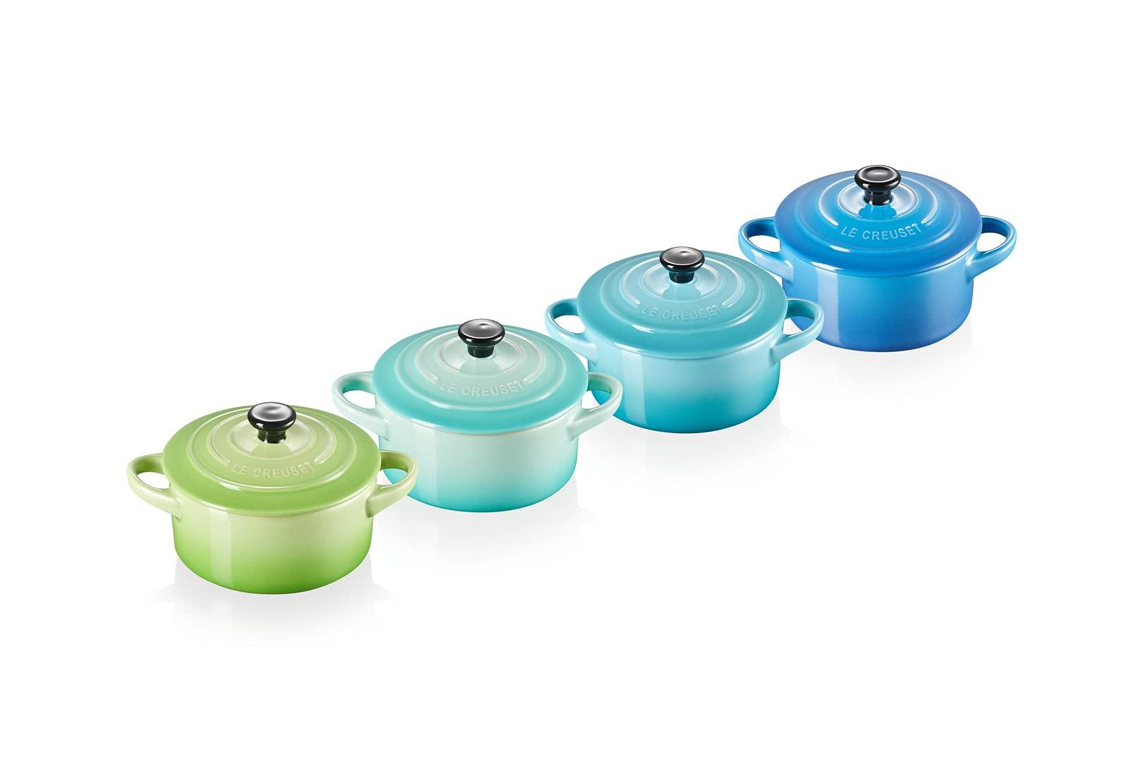 Le Creuset 4-osaline Mini Cocotte komplekt, keraamika, 200 ml, 10 x 5 cm, Meretoonid (Roheline/Türkiis/Sinine/Münt) – detailne vaade