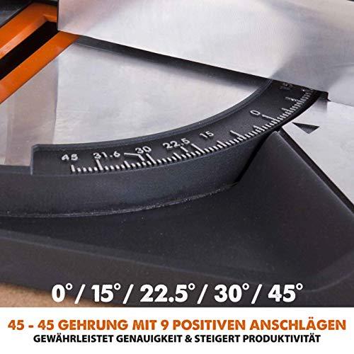 Evolution nurksaag R210CMS | 1200 W nurksaag | Komplektis Ø 210 mm HM-saeketas | Lõikab puitu, alumiiniumi, terast, plastikut | 0°- 45° kalde- ja 45°-45° nurklõiked | Kappsäge – pilt 10