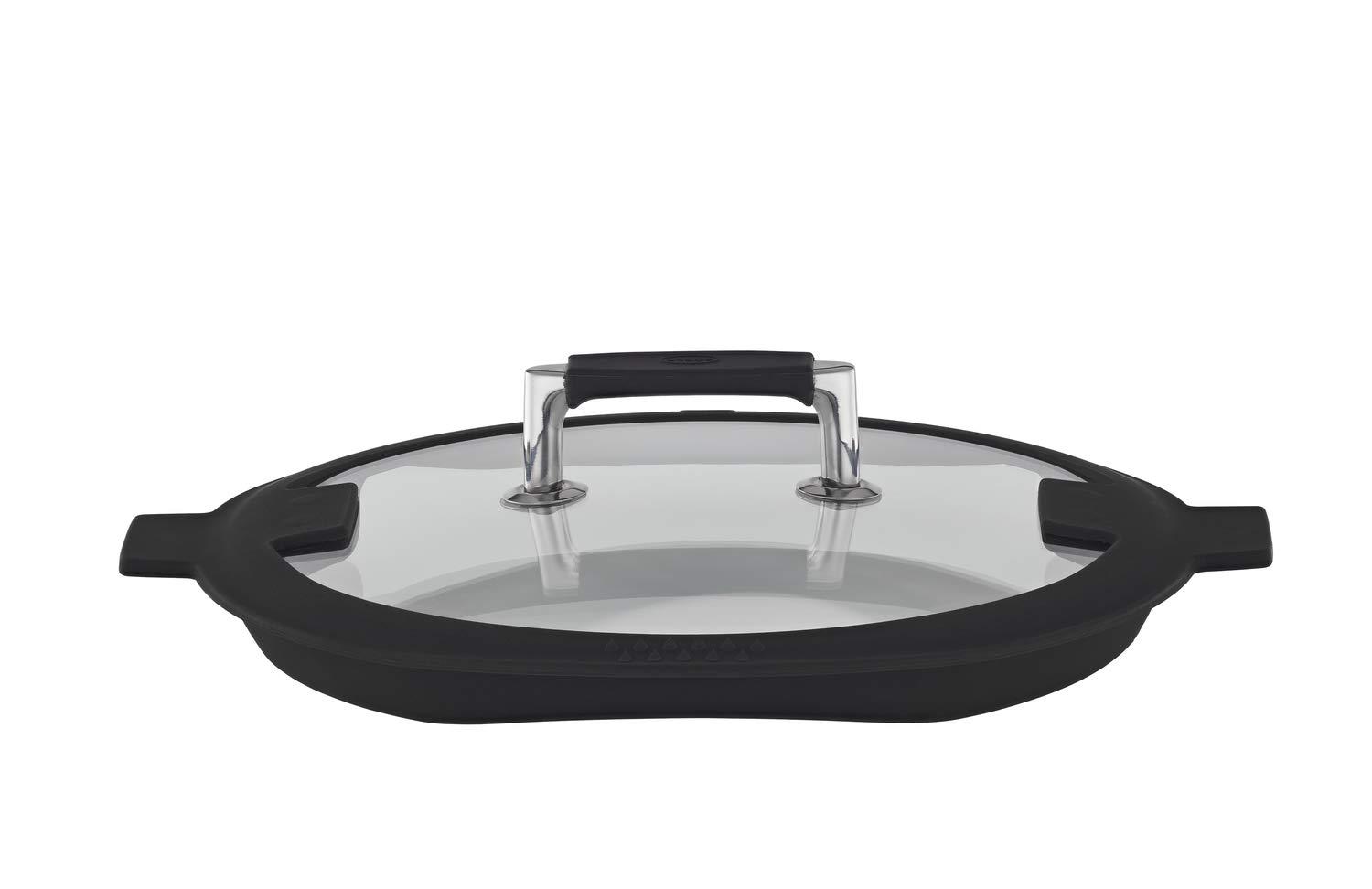 RÖSLE SILENCE PRO köögivilja- ja supipott, kvaliteetne universaalpott roostevabast terasest 18/10, 24 cm, klaaskaanega, sisemõõdistusega, induktsioonisobiv, nõudepesumasinas pestav, hõbedane/must – pakend ja tarvikud