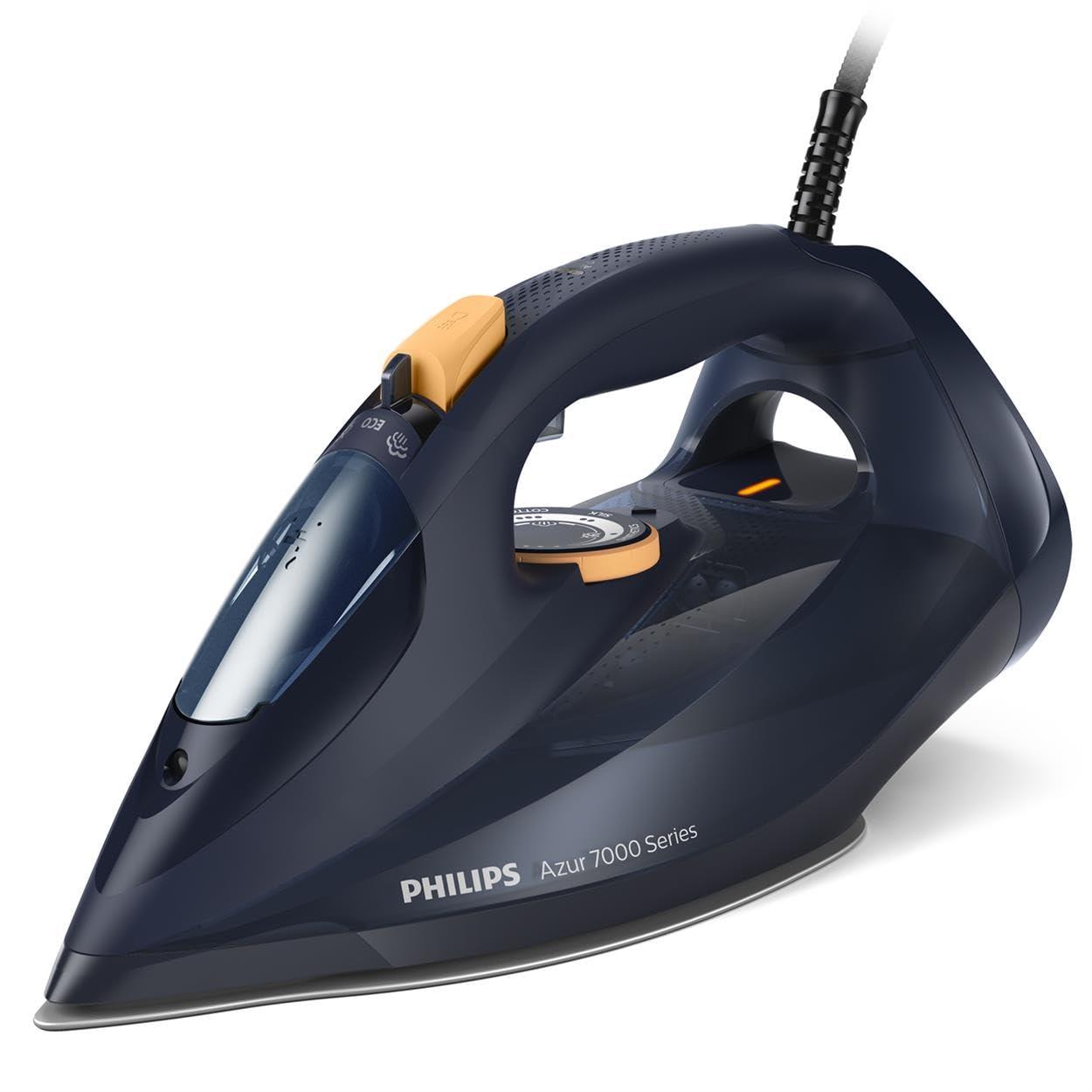 Philips Series 7000 aurutriikraud – 3000 W, pidev auruvoog 55 g/min, auruimpulss 250 g, vertikaalaur, SteamGlide Elite tallaplaat, sinine/kollane (DST7060/20)