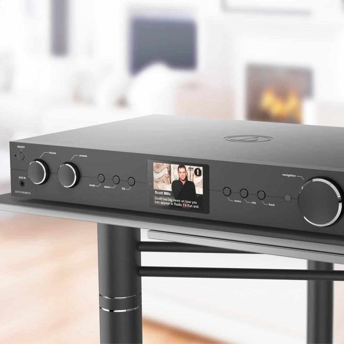Hama DAB-tuuner HiFi digiraadio Interneti-raadio FM-tuuner Bluetooth Digiraadio FM WLAN Stereo-vastuvõtja Spotify Amazon Music Kaugjuhtimispult USB AUX Äratuskell DIT2105SBTX must – kasutusnäide