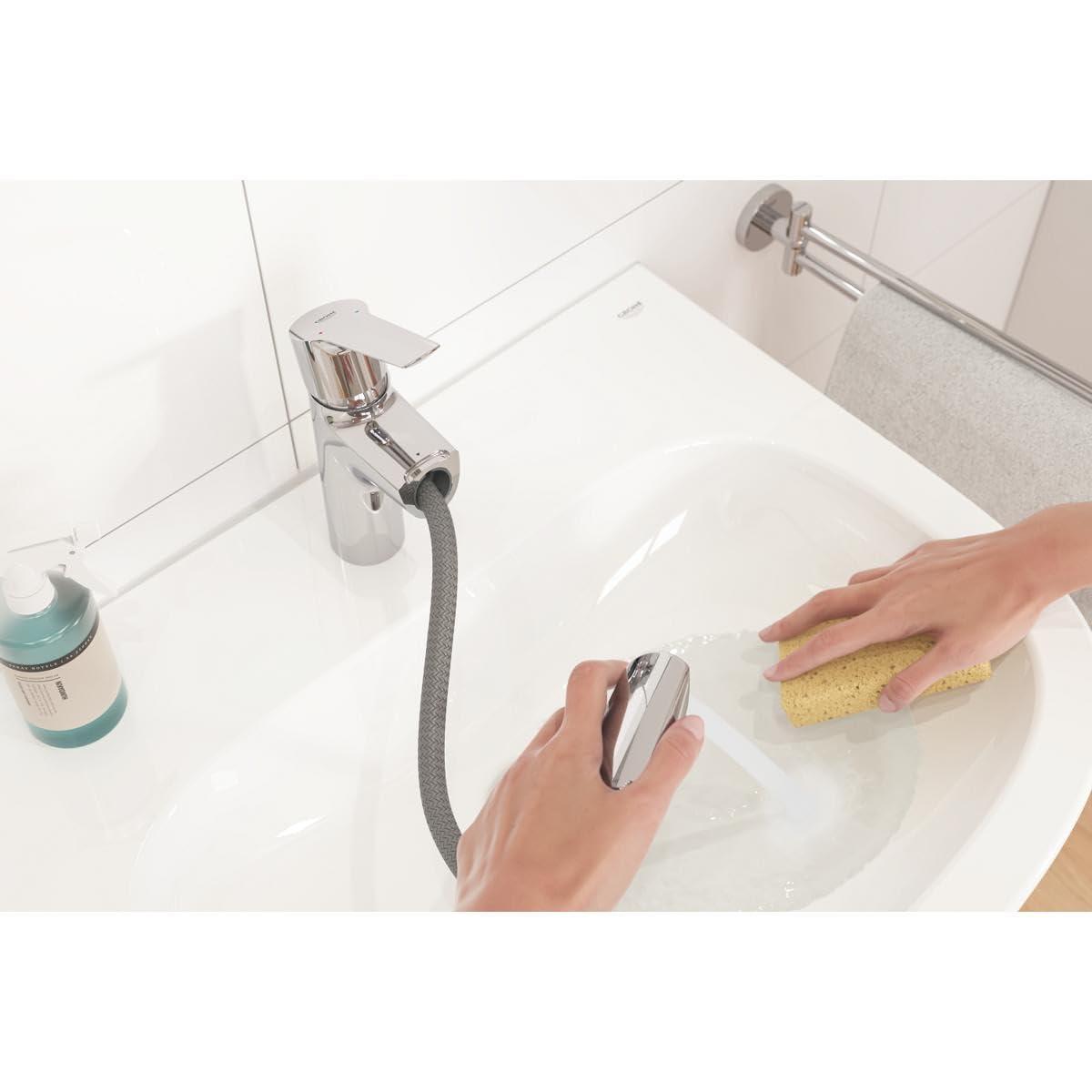 GROHE Start – Peresõbralik valamu segisti (väljatõmmatav, veesäästlik, kiire paigaldussüsteem, sisaldab paigaldustööriistu), kroom, 24205003 – lisavaade