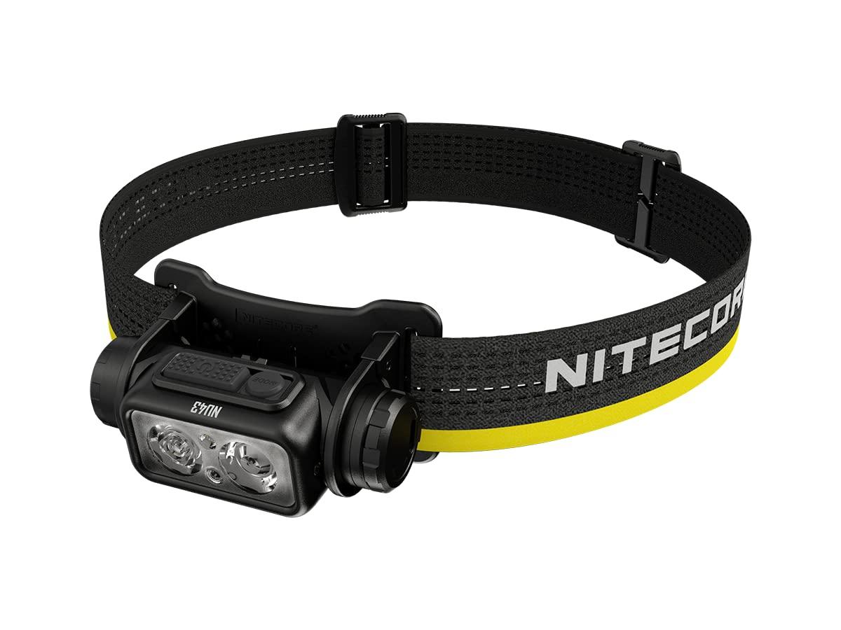 Nitecore NU43 Pealamp, kerge, USB-C laetav LED-pealamp, 1400 luumenit, 130 m valguskaugus, punane valgus öiseks nägemiseks