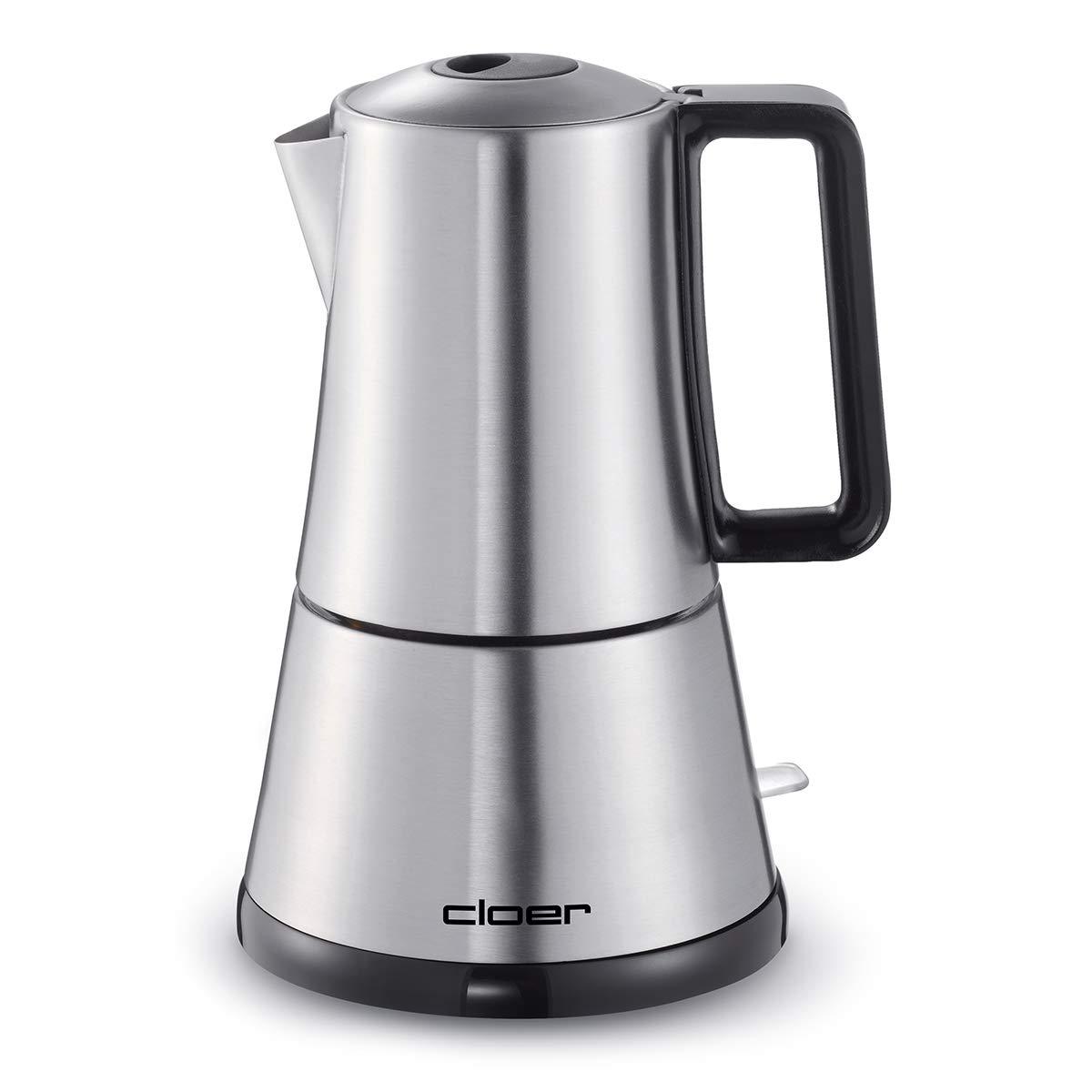 Cloer 5928 Moka kohvimasin, elektriline espressomasin, 3-6 tassi, roostevabast terasest sisestus, turvalülitus, turvaventiil, sisse-/väljalüliti, 365 W, roostevaba teras