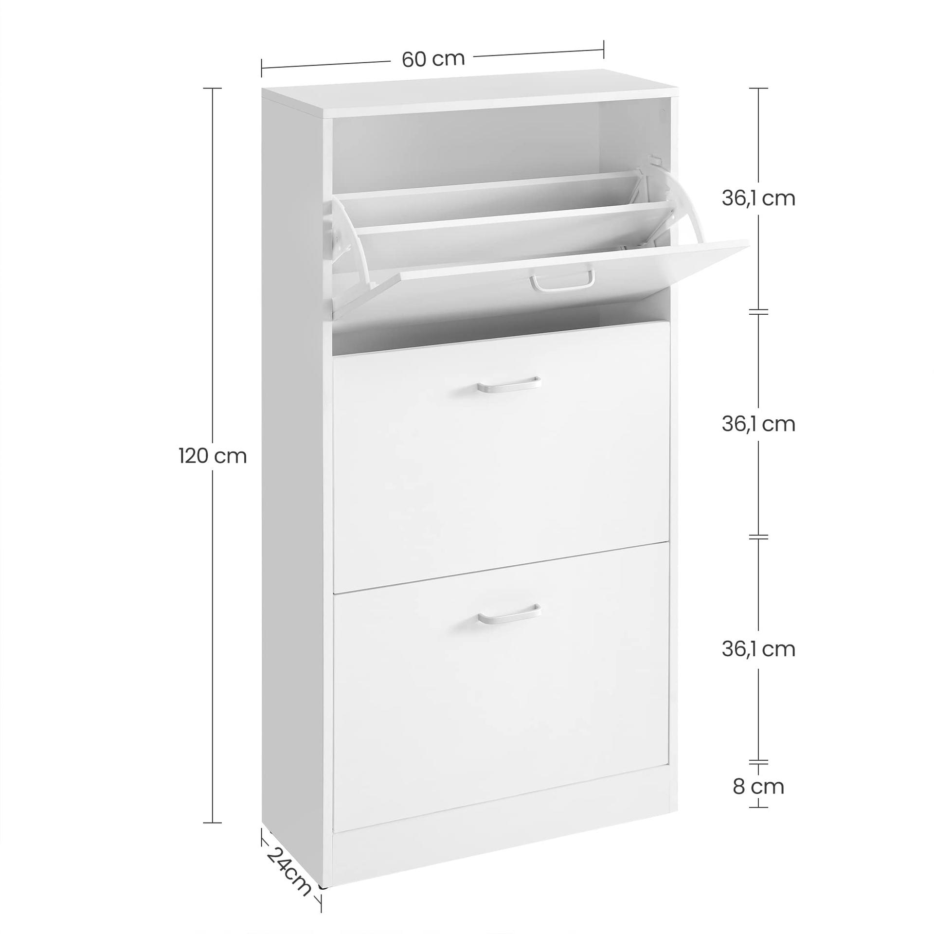 VASAGLE kingakapp 3 klapiga, jalanõude riiul, kitsas kingakummut reguleeritavate riiulitega, valge – esik, koridor, elutuba, magamistuba, 60 x 120 x 24 cm (L x K x S) LBC03WT – lisavaade