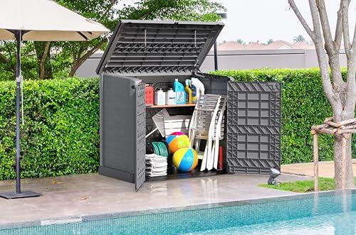 Duramax Cedargrain StoreAway 1200L aiakuur plastikust / tasane kaas, prügikastikast, aiakuur, vastupidav konstruktsioon, ideaalne tööriistadele, BBQ-dele ja 2x 240L prügikastidele, 145x85x125 cm, hall – pilt 15