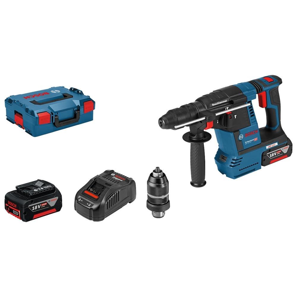 Bosch Professional 18V süsteemi akuga puurvasar GBH 18 V-26 F (sh 2x 5,0Ah aku, kiirlaadija GAL 1880 CV, sügavuspiirik 210mm, masinalapp, lisakäepide, kiirvahetus padrun, L-BOXX)