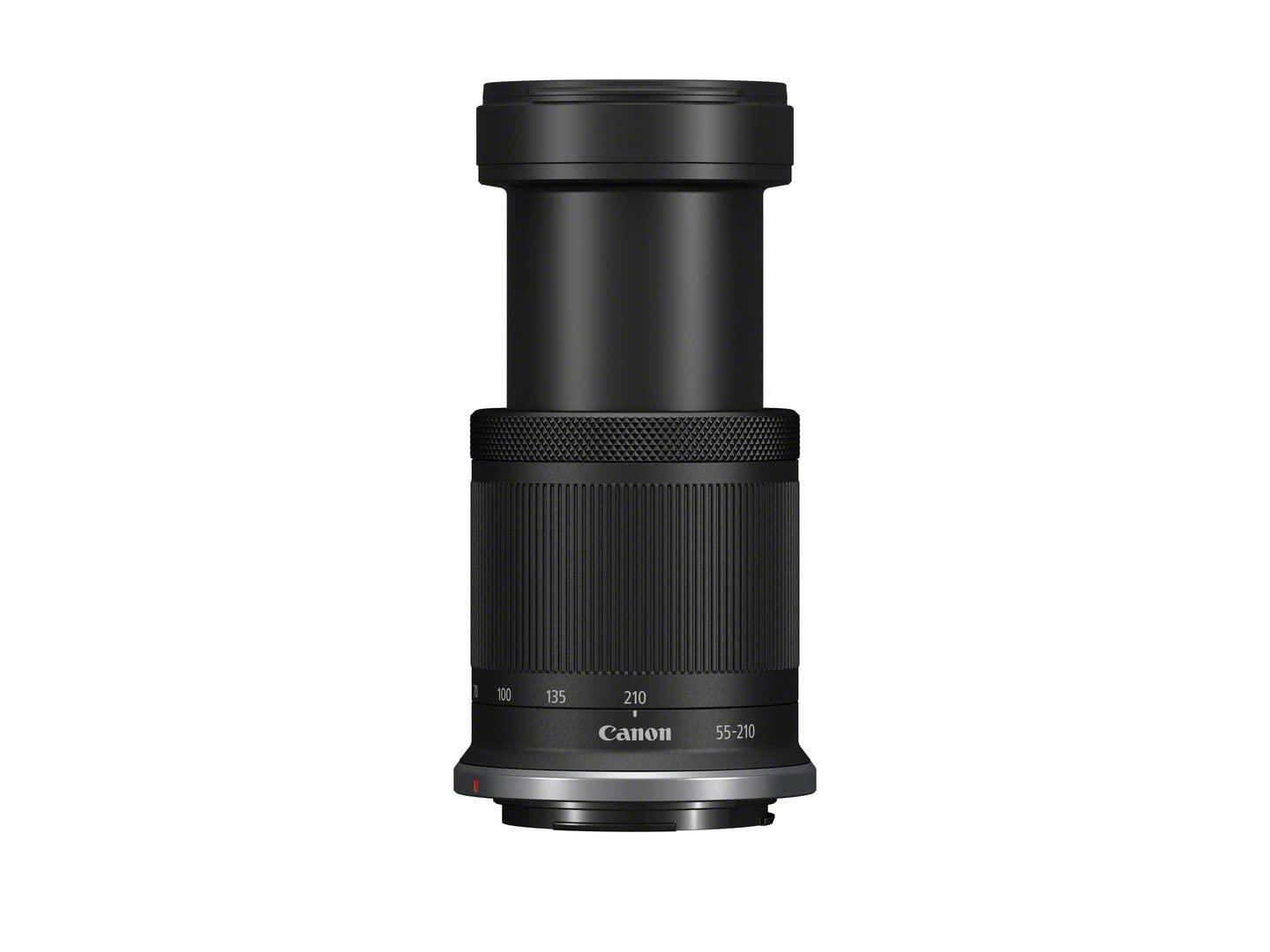 Canon RF-S 55-210mm F5-7.1 IS STM suumobjektiiv APS-C kaameratele EOS R seeriast (3,8-kordne suum, 2 UD-läätse + asfääriline läätse, 4,5-astmeline pildistabilisaator, vaikne STM-mootor, 7-lamelliline iiriseava) – pakend ja tarvikud
