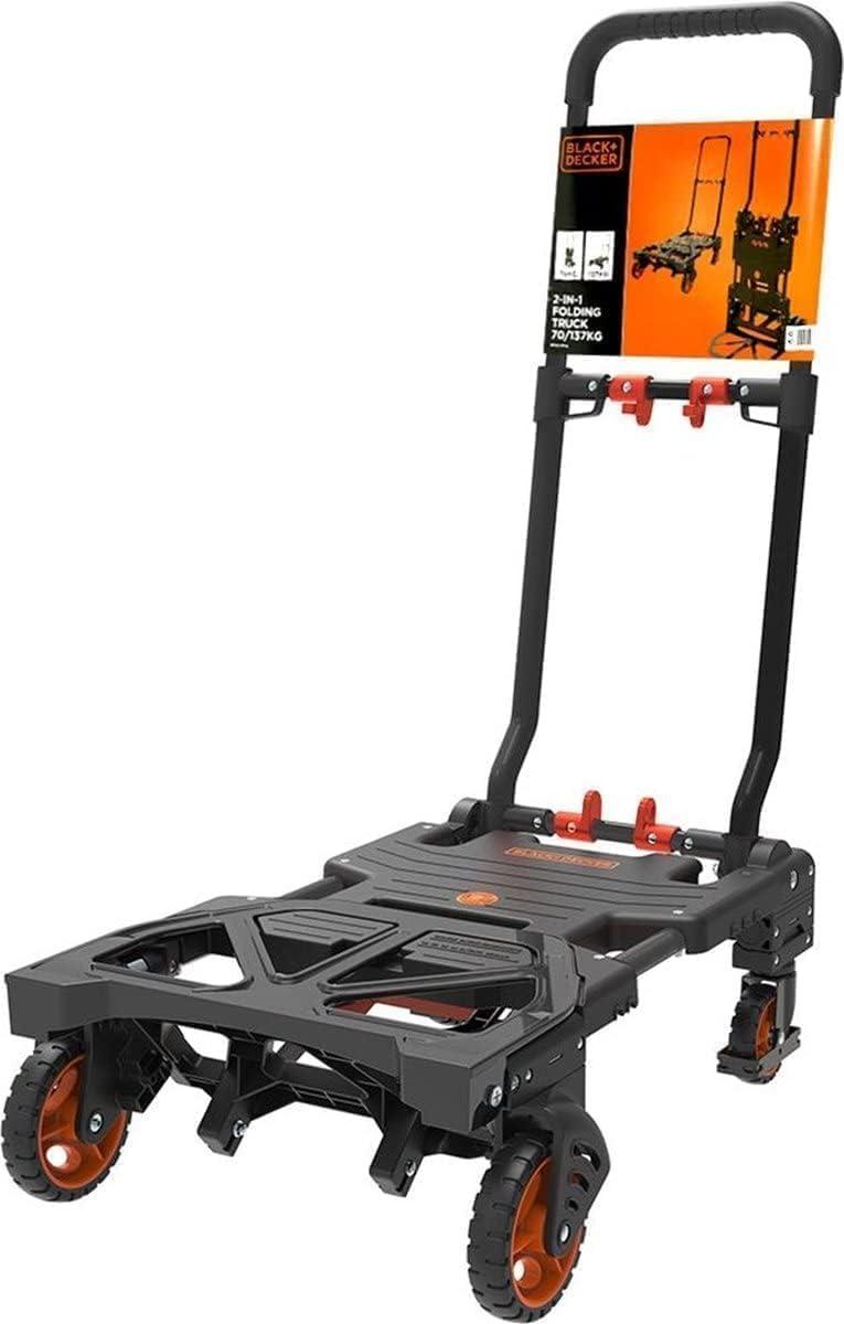 BLACK+DECKER 2-ühes transportkärud ja platvormkärud – kandekäru maks. 55KG – transpordikäru maks. 120KG – kokkupandav käsikäru – tugevate ratastega vanker – plastik/teras – pakend ja tarvikud