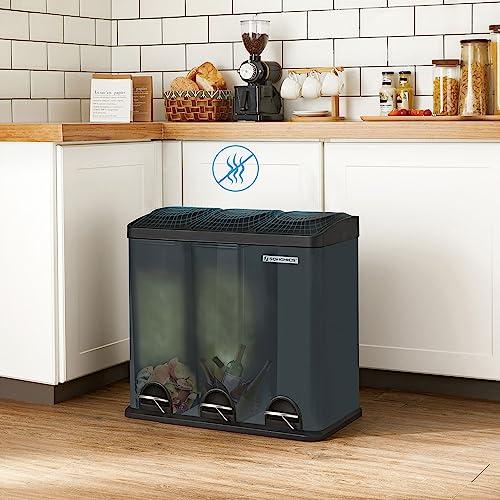 SONGMICS 54L köögiprügikast, 3 sektsiooniga pedaalämber, sisemised ämbrid ja 6 sildi prügisorteerimissüsteem, legeeritud teras, hall-must, 60,4x30x56,3 cm – pilt 9