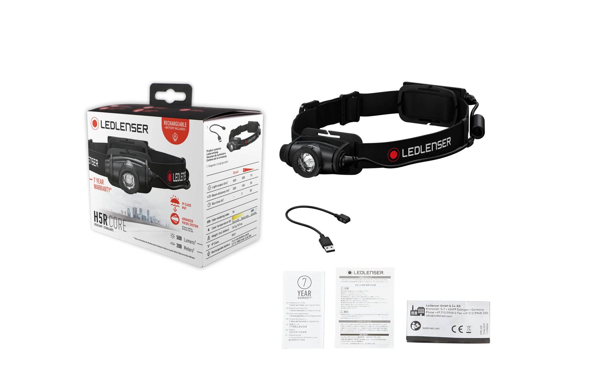 Ledlenser H5R Core pealamp LED, 500 luumenit, laetav liitiumakuga, veekindel IP67, fokuseeritav, sujuvalt hämardatav, Constant Light, valgustuskaugus 200m, USB magnetlaadimiskaabel – pilt 7