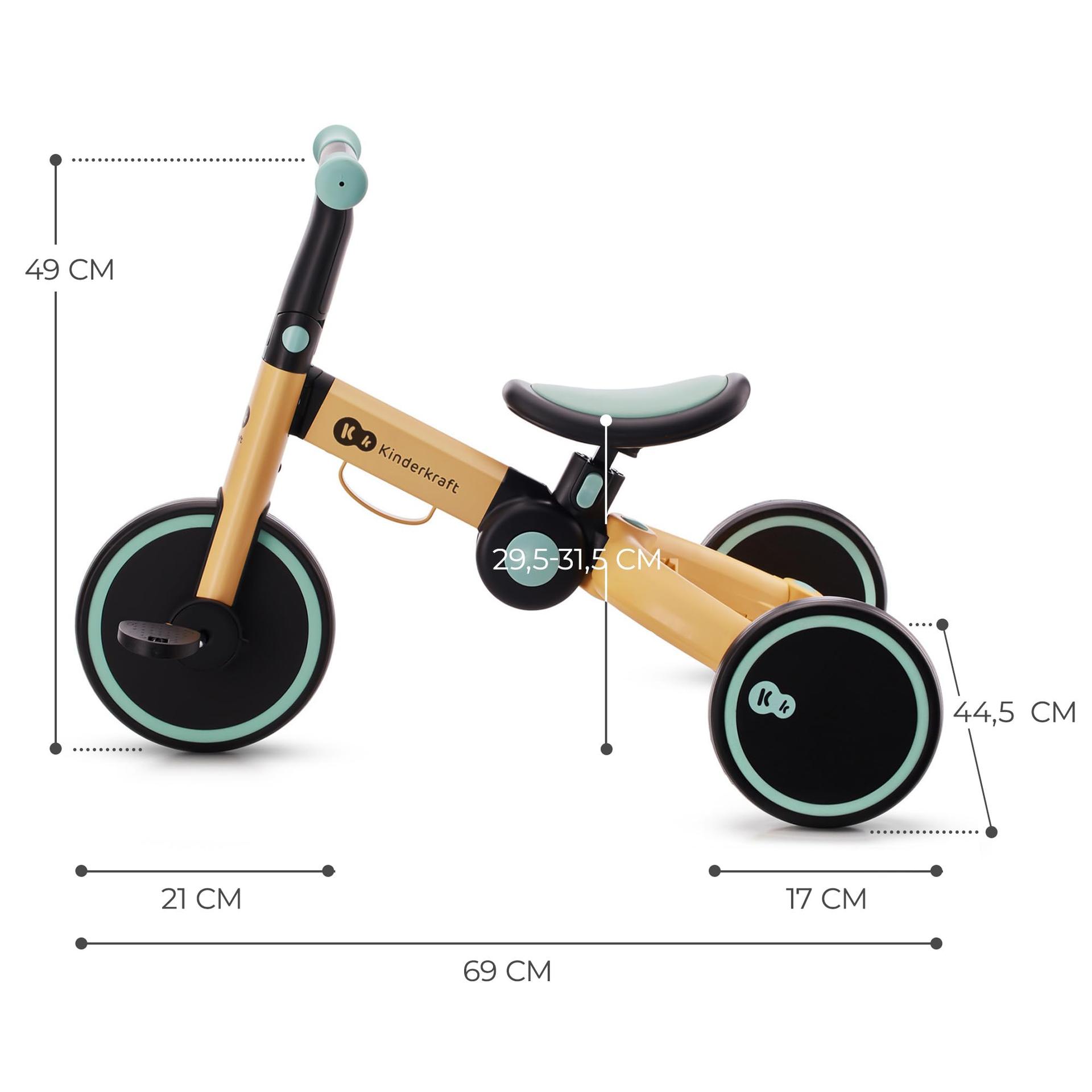 Kinderkraft 4TRIKE 3-ühes kolmerattaline jalgratas, kokkupandav, ergonoomiline sadul, lastele alates 12 kuust kuni 5 aastani, kollane + sinine – pilt 8