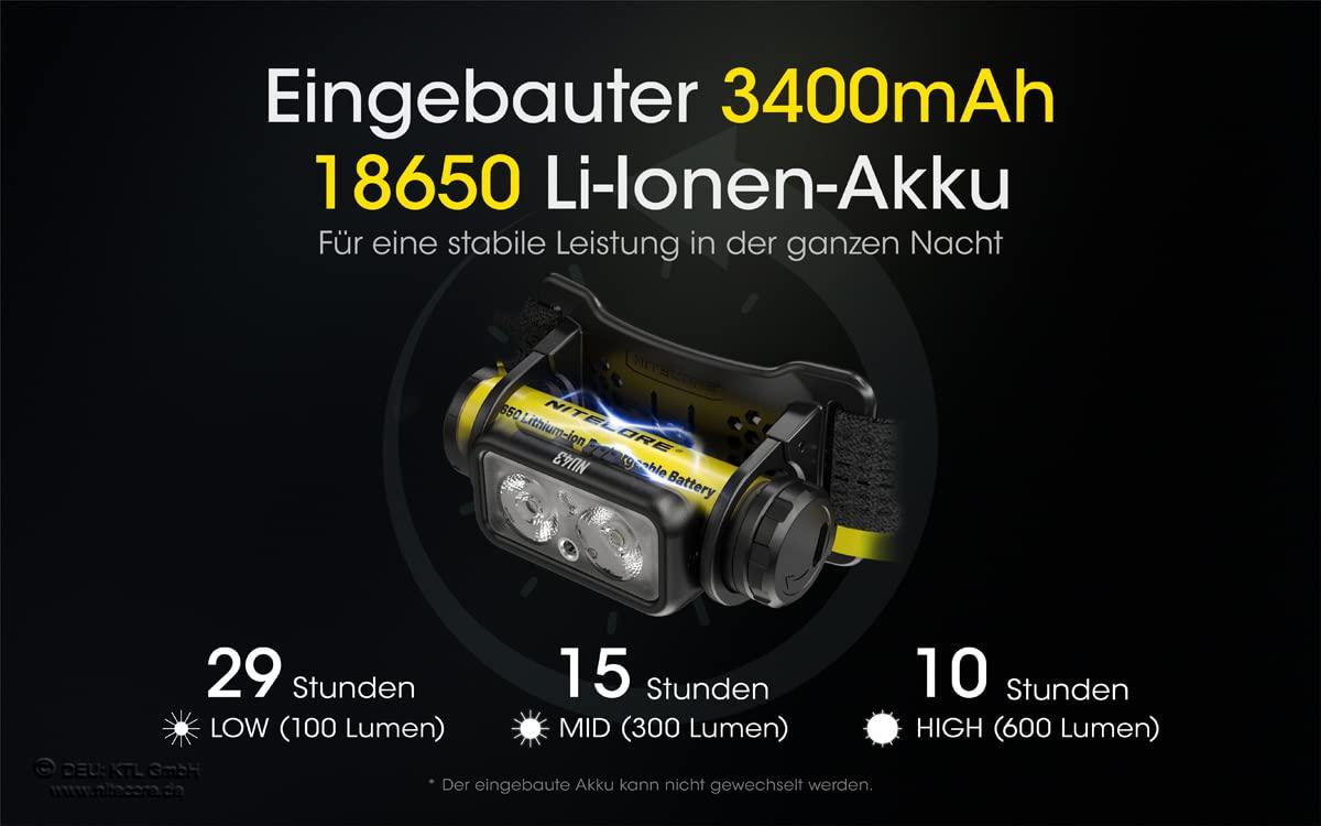 Nitecore NU43 Pealamp, kerge, USB-C laetav LED-pealamp, 1400 luumenit, 130 m valguskaugus, punane valgus öiseks nägemiseks – lisavaade