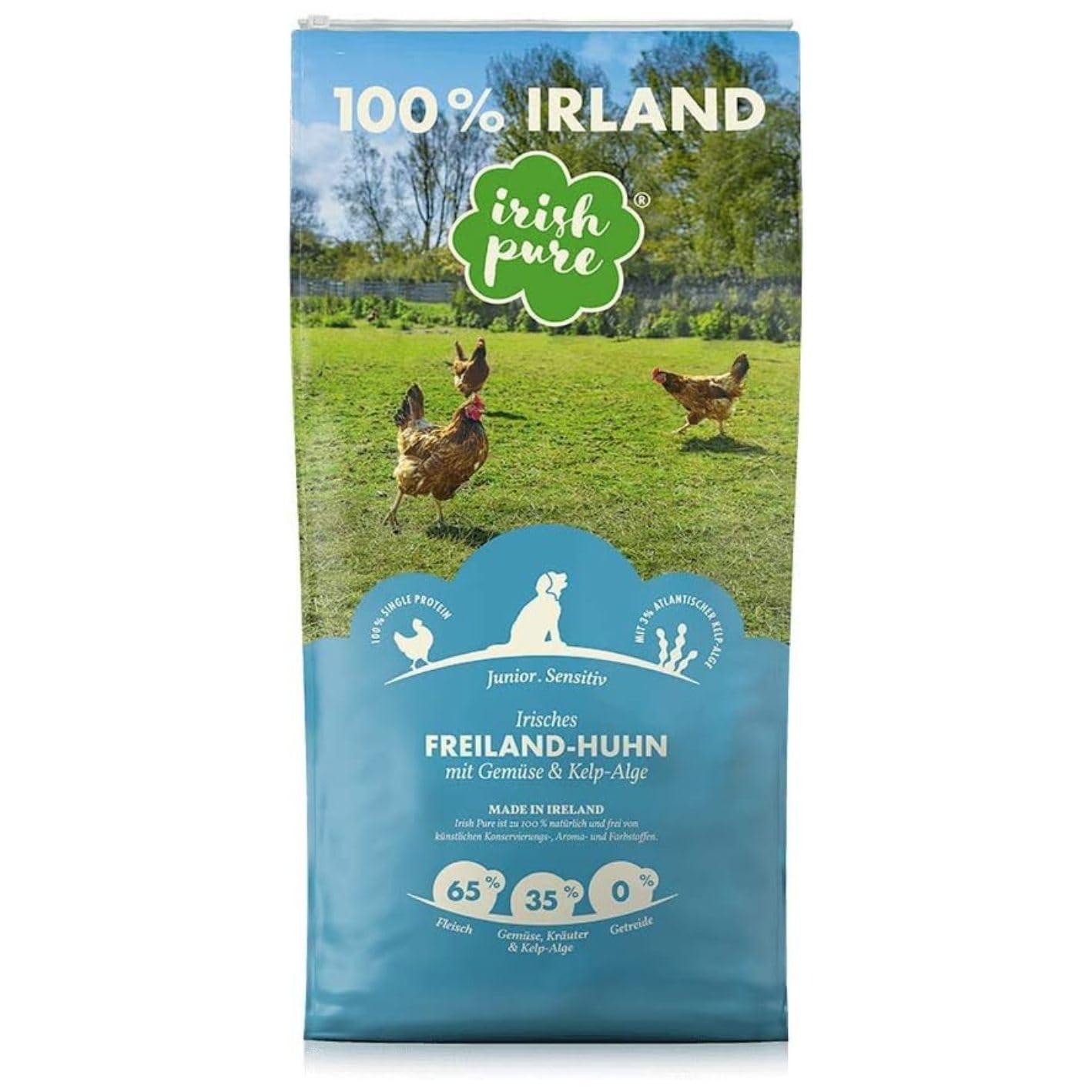 Irish Pure kuivtoit kutsikatele | 12kg | Vabapidamisel kana kelbi ja köögiviljadega | Junior | Kõrge lihasisaldus | Teraviljavaba | Tundlikule seedimisele | Kuivtoit koertele | Kõikidele tõugudele