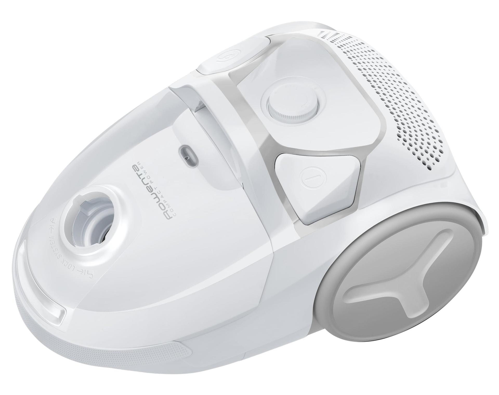 Rowenta Compact Power tolmuimeja kotiga, madal energiakulu, 900 W, 3-liitrine tolmukott, pikk toitejuhe, valge, RO3927EA – detailne vaade