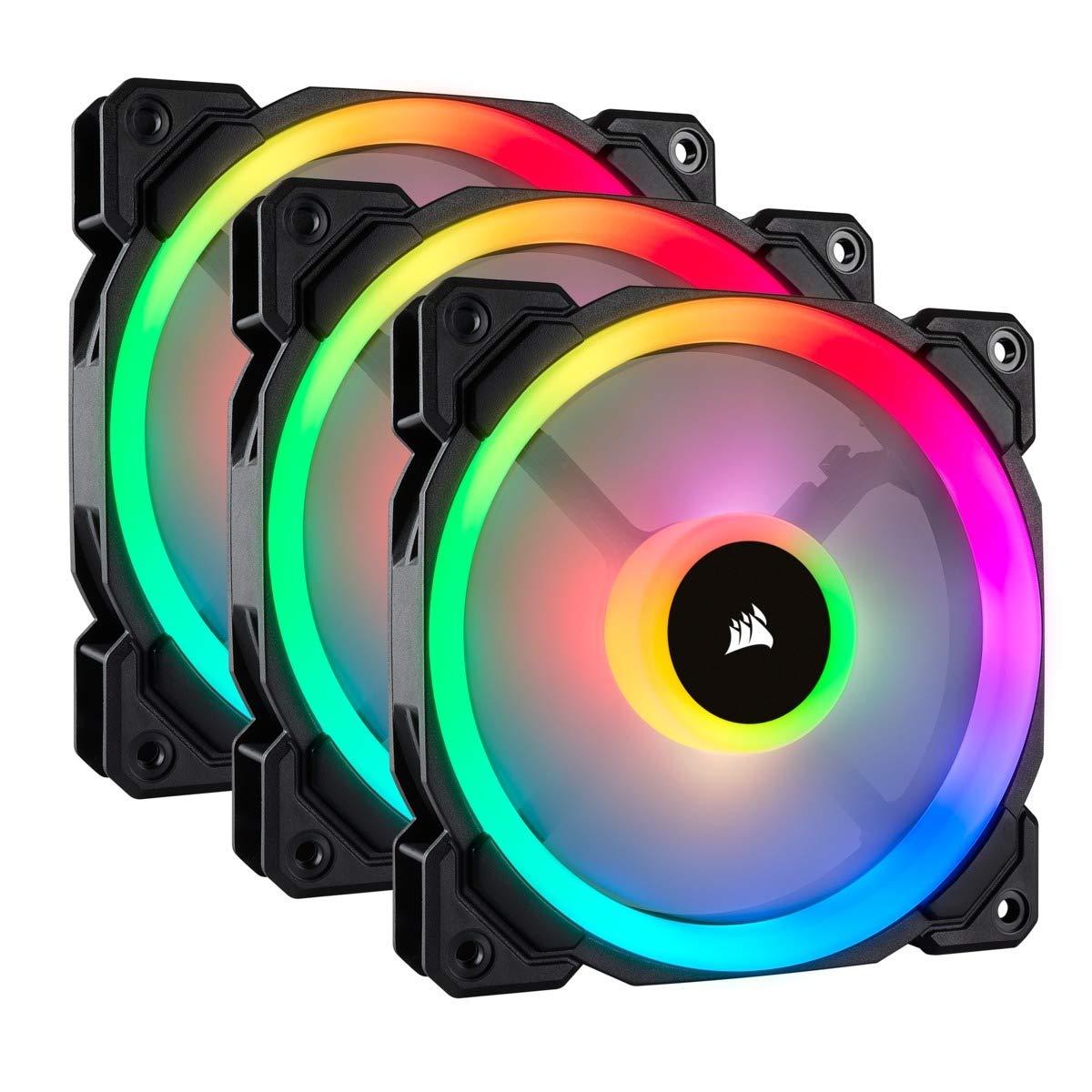 Corsair LL120 RGB LED PWM PC-korpuse ventilaator (120mm kahene valgusring RGB LED, 3 tk komplekt Lighting Node PRO-ga) must