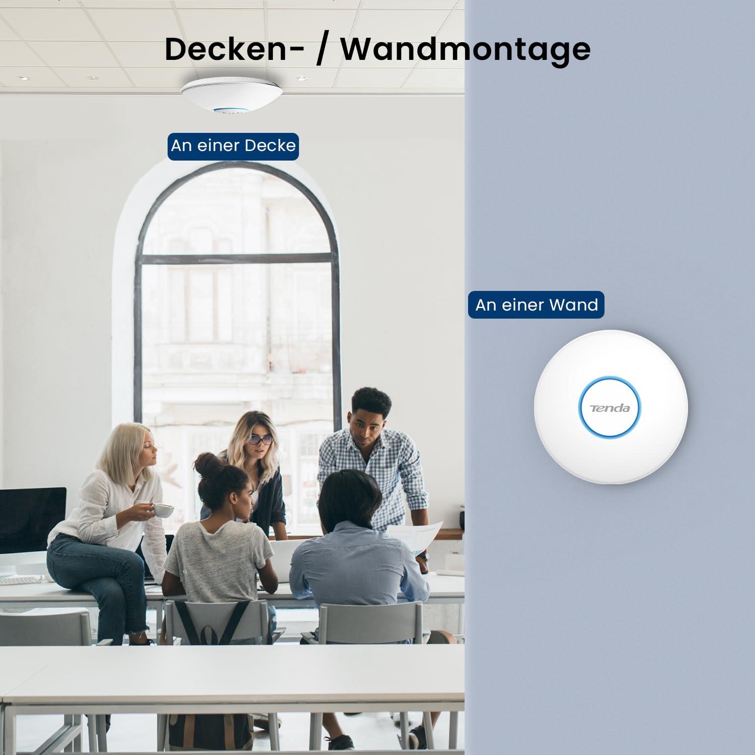 Tenda i27 AX3000 WiFi 6 Access Point PoE (802.11ax kaheribaline, 1x GB PoE LAN-port, WPA3 turvalisus, mitu SSID-d, hallatav rakenduse või veebiliidese kaudu, 802.3at PoE+ toitega, toiteadapter kaasas) – lisavaade