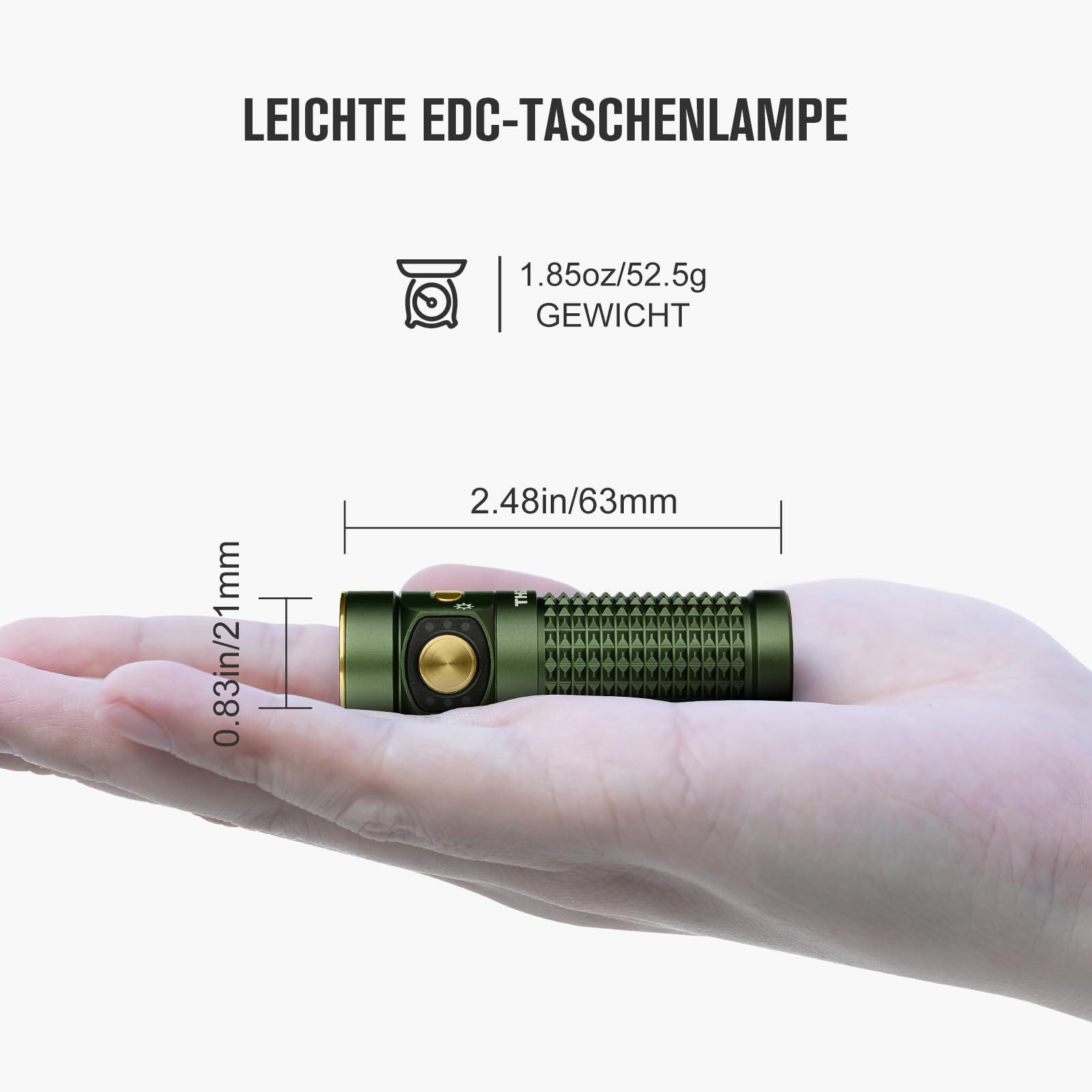 OLIGHT Baton 4 LED taskulamp – väike, kuid võimas, kuni 1300 luumenit, 170 meetrit valgustuskaugust, superere mini käsilamp 6 režiimiga, 30-päevane tööaeg, IPX8 veekindel igapäevaseks kasutamiseks, OD roheline – pakend ja tarvikud