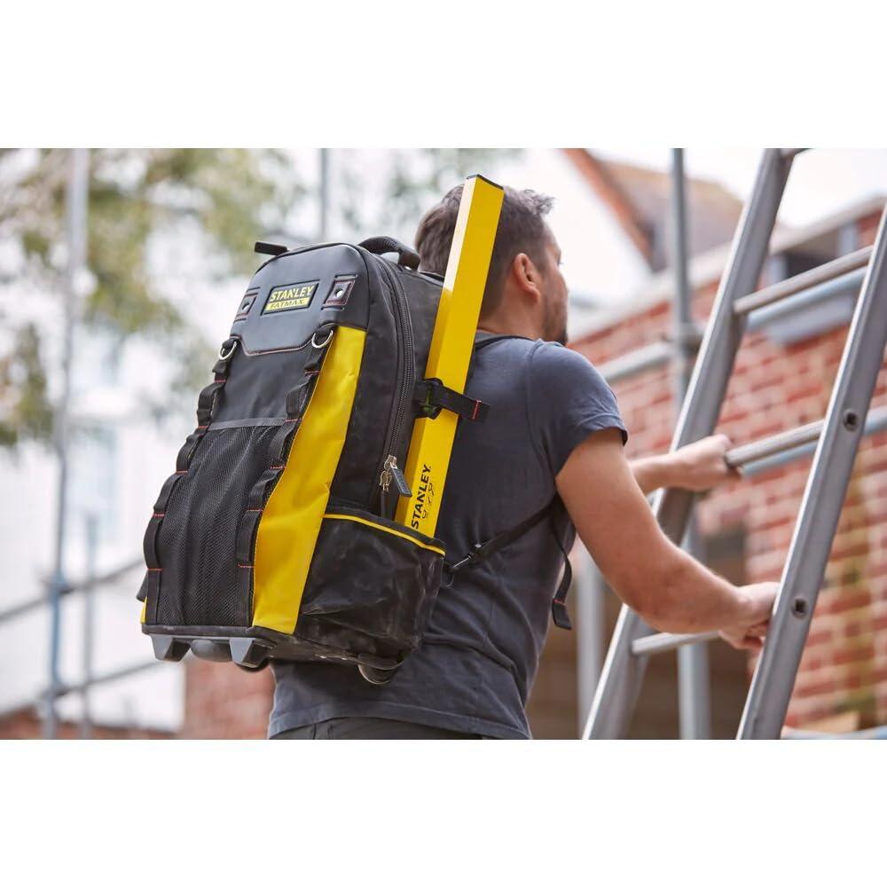 Stanley FatMax 1-79-215 tööriistade seljakott, veekindla plastikpõhjaga, hingava polstriga, tugev teleskoopkäepidemega, vastupidav 600 Denieri nailon, 36 x 23 x 54 cm, must – pilt 8