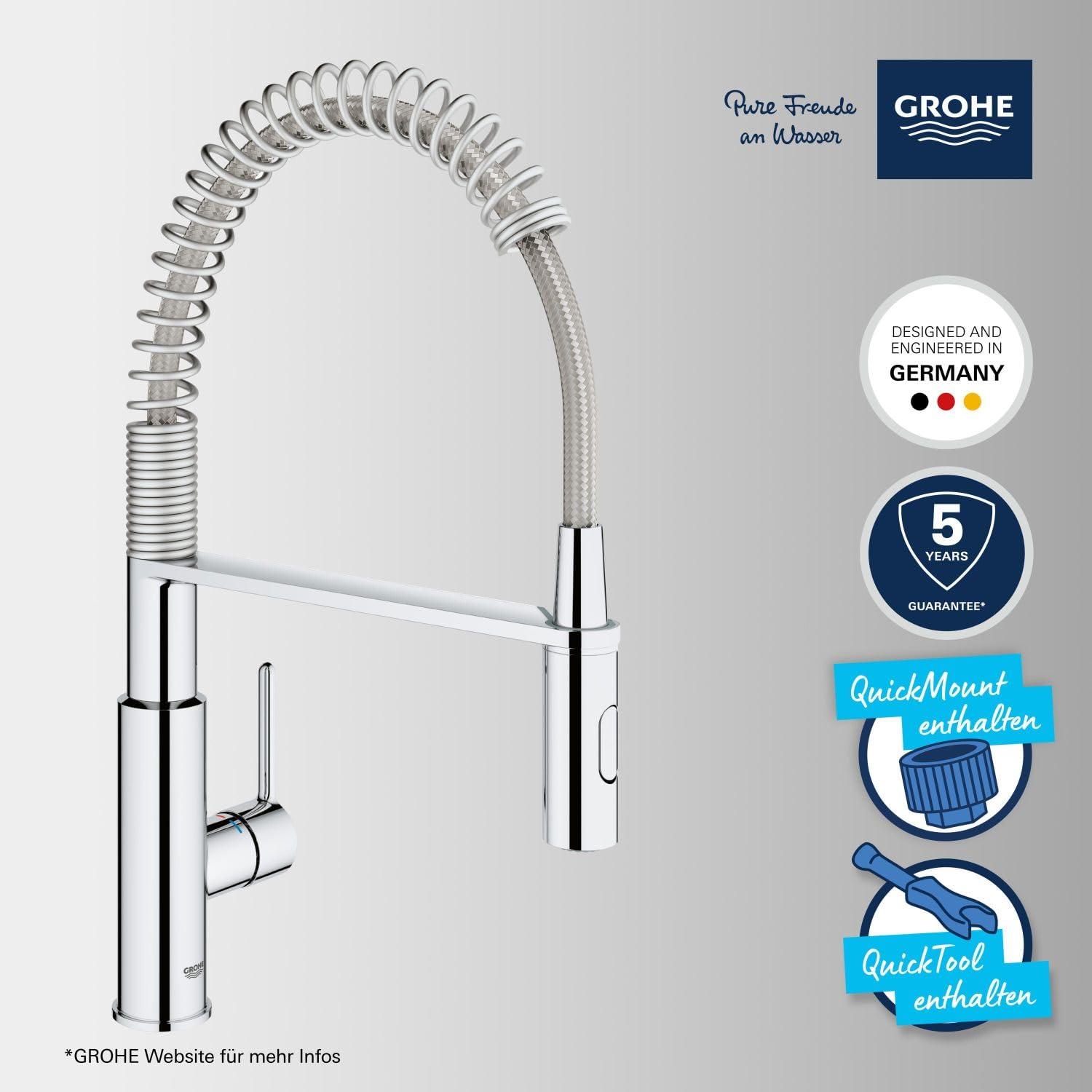 GROHE Get – Ühekäepidemega köögisegisti (väljatiivse dušiga, professionaalne dušš, lihtne tagastamine), kroom, 30361000 – detailne vaade