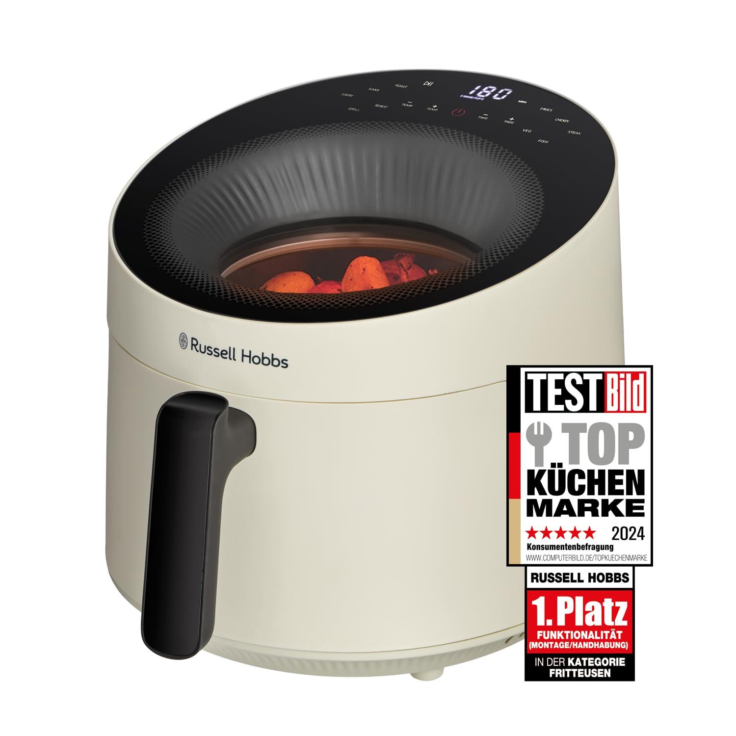 Russell Hobbs kuumaõhufritüür 5L [10 programmi | vaatlusaken] AirFryer (õlivaba fritüür, küpsetamine, grillimine, röstimine, kuni 200°C, nõudepesumasinas pestav, kreem) SatisFry Panoramic 27421-56