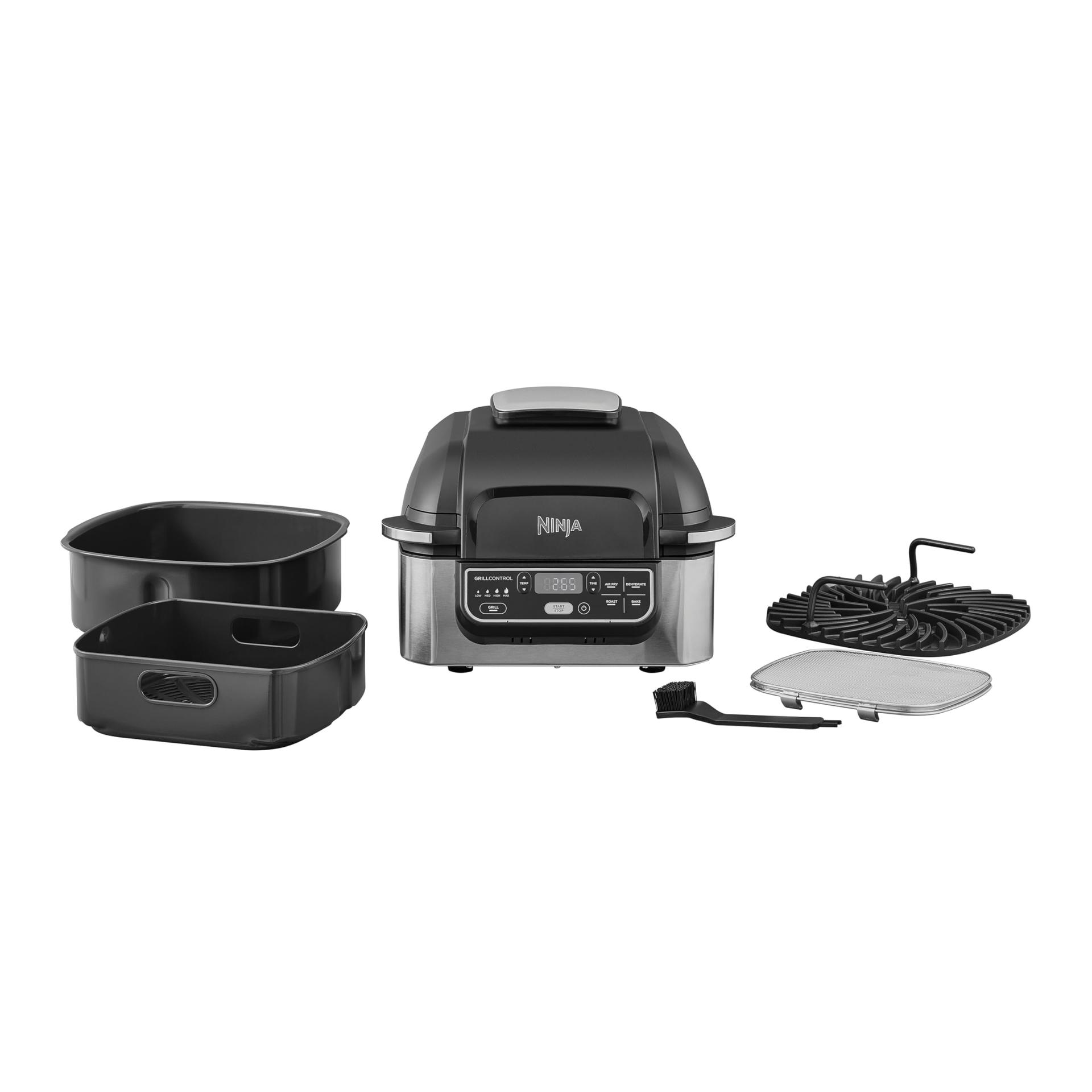 Ninja Foodi Grill & Airfryer, 5,7L kuumaõhufritüür, Air Fryer, nõudepesumasinas pestavad osad, 5-in-1, Must/Hõbedane AG301EU – pakend ja tarvikud