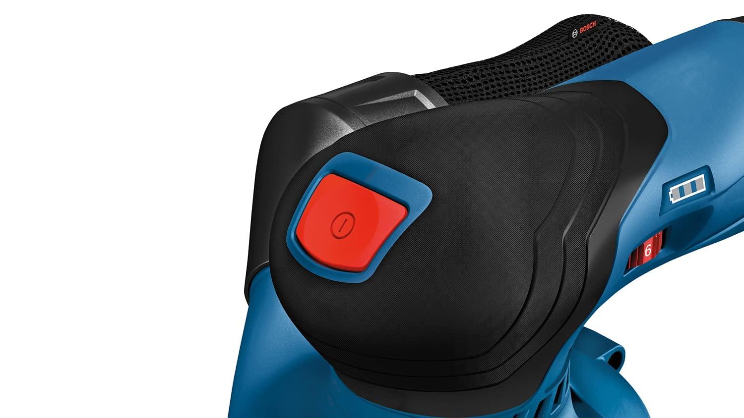 Bosch Professional 12V süsteemi akuga ekstsentriklihvija GEX 12V-125 (125mm lihvtaldrik, 1x lihvpaber, tolmukott, ilma akuta/laadijata) – pakend ja tarvikud