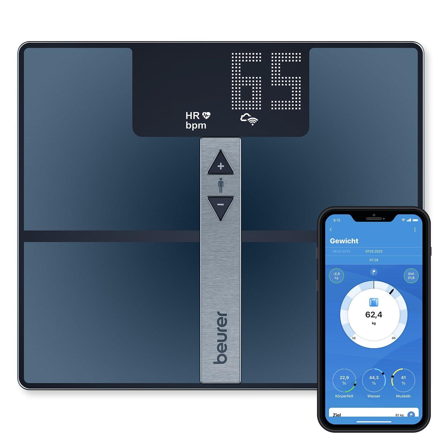 Beurer BF 980 diagnostiline kaal WIFI ja Bluetoothiga, kehaanalüüs rakenduse kaudu, südame löögisageduse mõõtmine, taaskasutatav aku