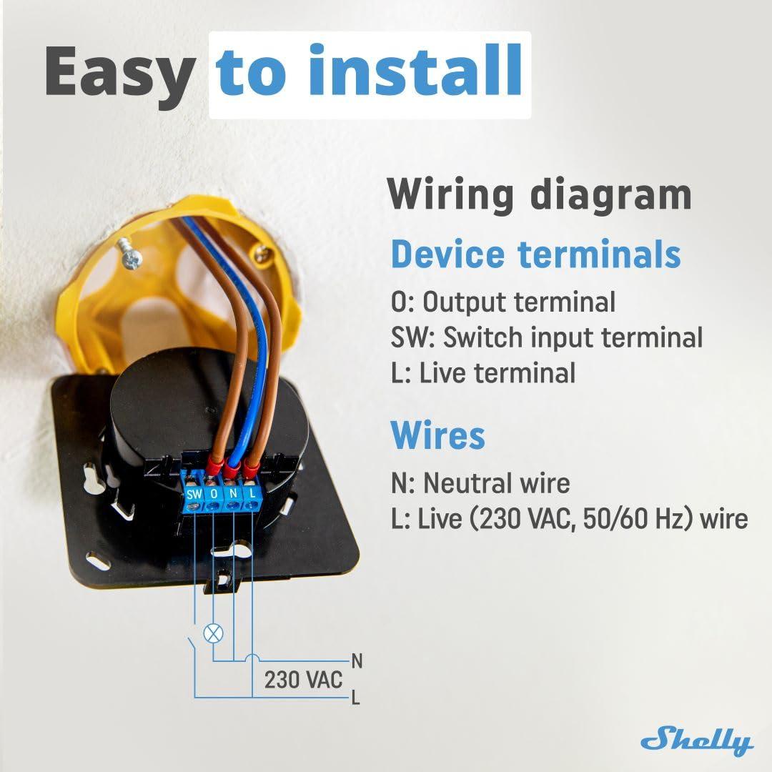 Shelly Seinanäidik Must + Blu H&T Must (Komplekt), Nutikas Juhtimine ja Keskkonnaseire, WiFi & Bluetooth, Termostaat, Sisseehitatud 5A-relee, Vajalik Neutraaljuhe – pakend ja tarvikud