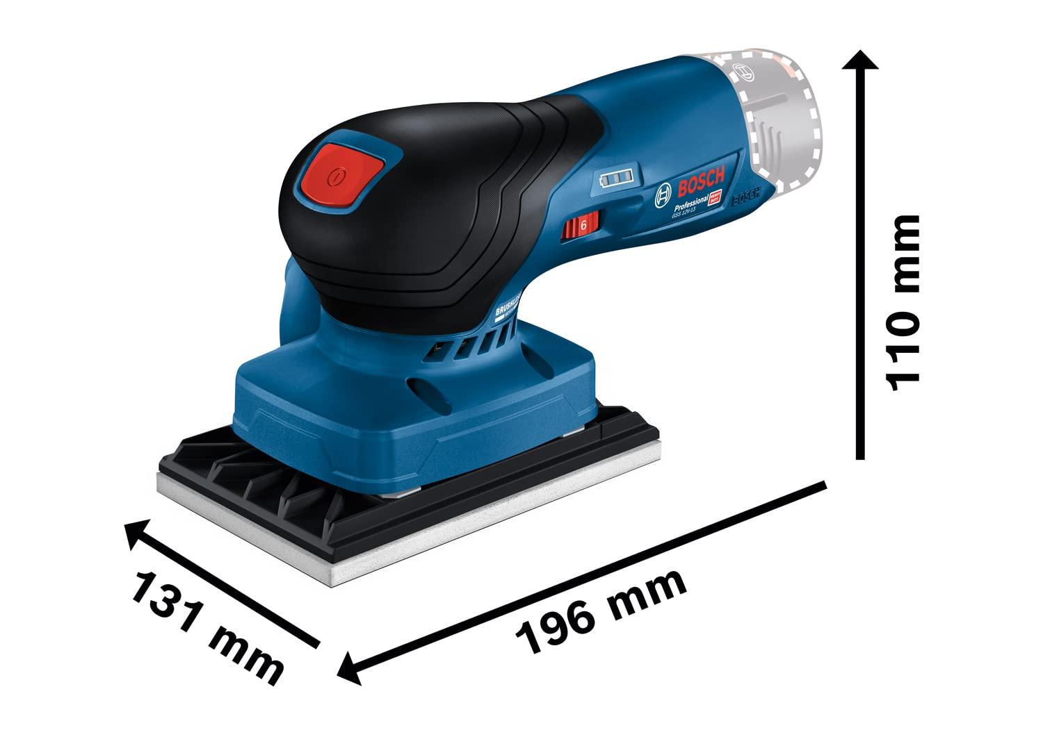 Bosch Professional 12V süsteemi akuga vibratsioonilihvmasin GSS 12V-13 (ühilduv Bosch Click & Clean süsteemiga, sisaldab 3x lihvplaati, 3x lihvpaberit, tolmukotti, augutööriista, L-BOXX) – detailne vaade
