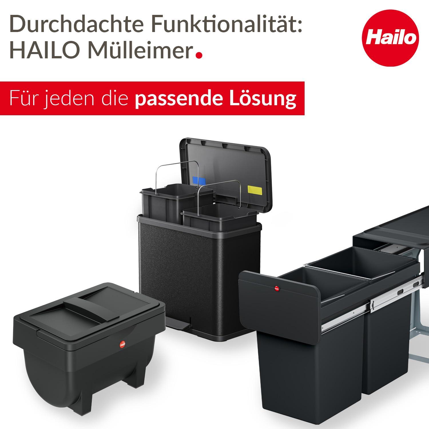 Hailo Big-Box Swing XL prügikast – 1 x 52 liitrit – isesulguv kiikekaas – terasplekist – prügikotiraam – ristkülikukujuline köögiprügikast – valmistatud Saksamaal – must – lisavaade
