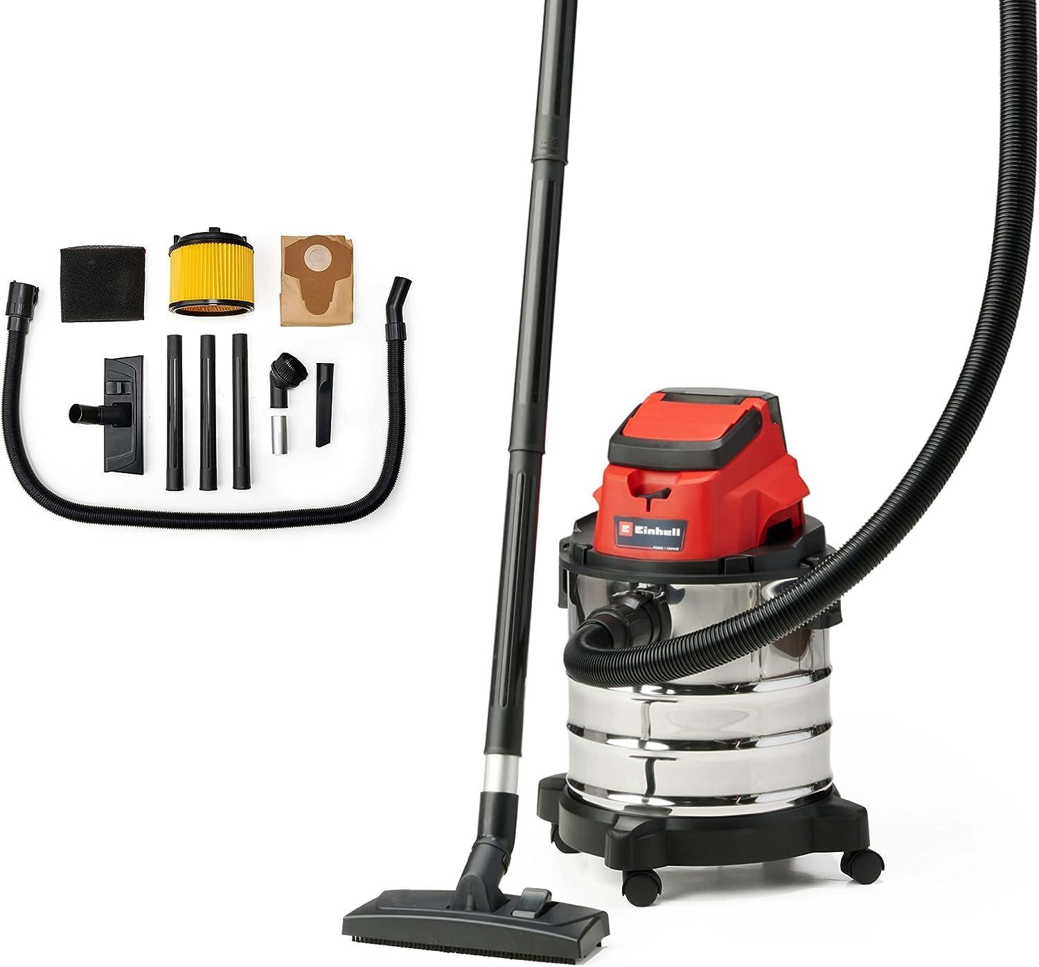 Einhell akuga märg- ja kuivtolmuimeja TC-VC 18/20 Li S-Solo Power X-Change (Li-Ion, 18V, 20 l roostevabast terasest mahuti, puhumisfunktsioon, koos düüside ja filtriga, ilma aku ja laadijata), must/punane