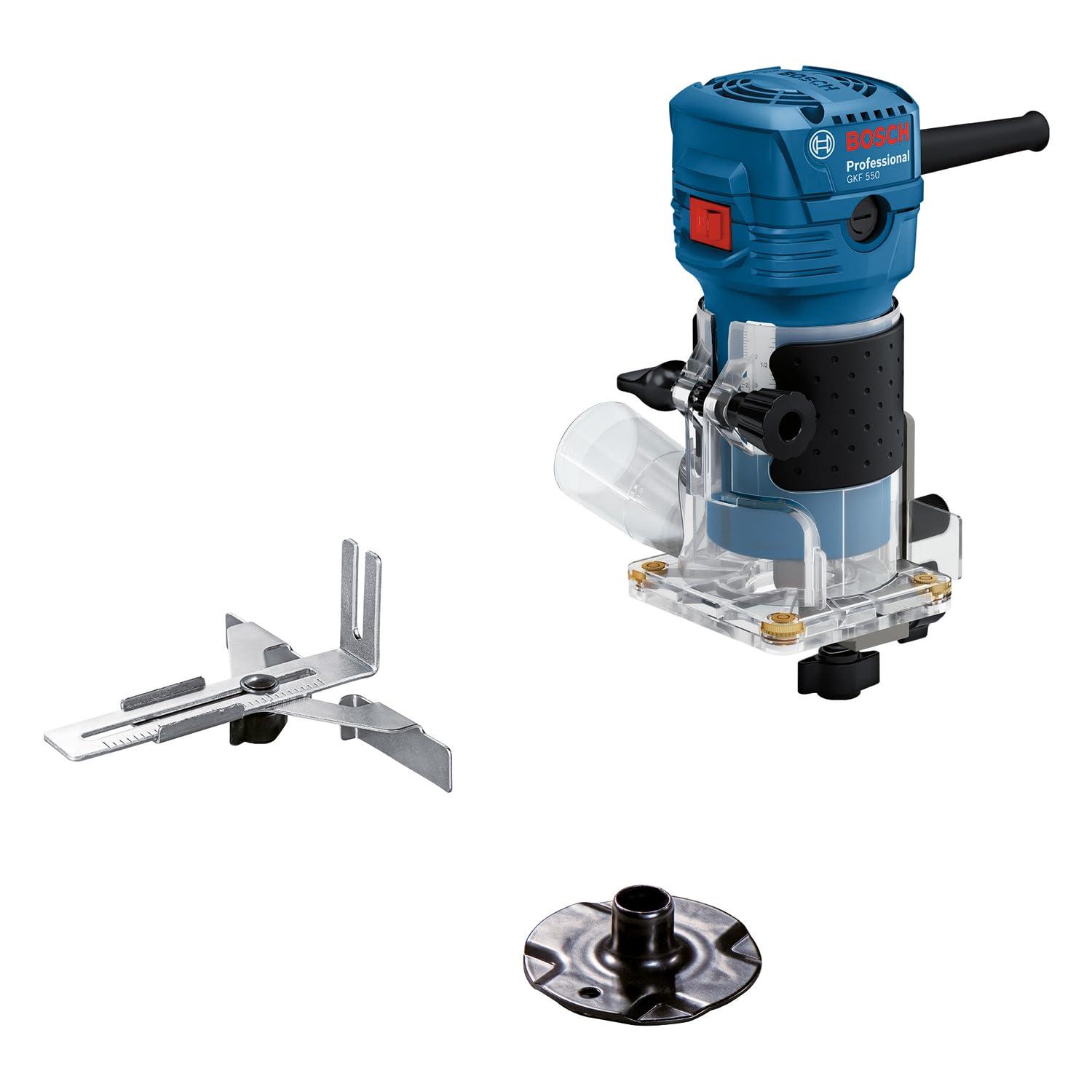 Bosch Professional servafrees GLF 55-6 (550 W mootor, 33 000 p/min, kaasas 2x mutrivõti, 1x padrun, paralleeljuhik, juhtketas sirgfreisimiseks)