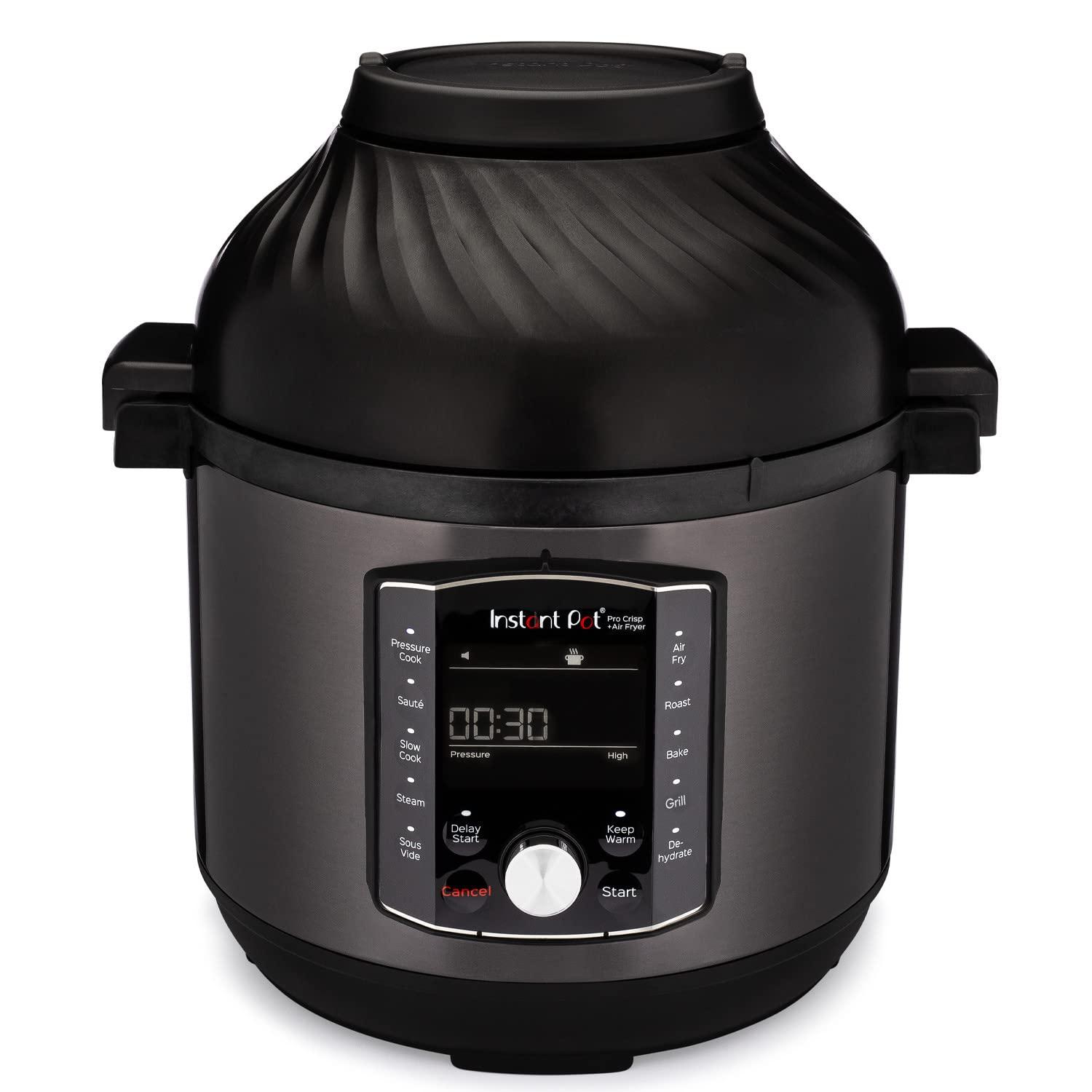 Instant Pot Pro Crisp 11-ühes elektriline multikeetja – Kiirkeetja, kuumaõhufritüür, aeglane keetja, auruti, grill, toidukuivati ja sous-vide masin – Must roostevaba teras, 1500 W, 7.6 L
