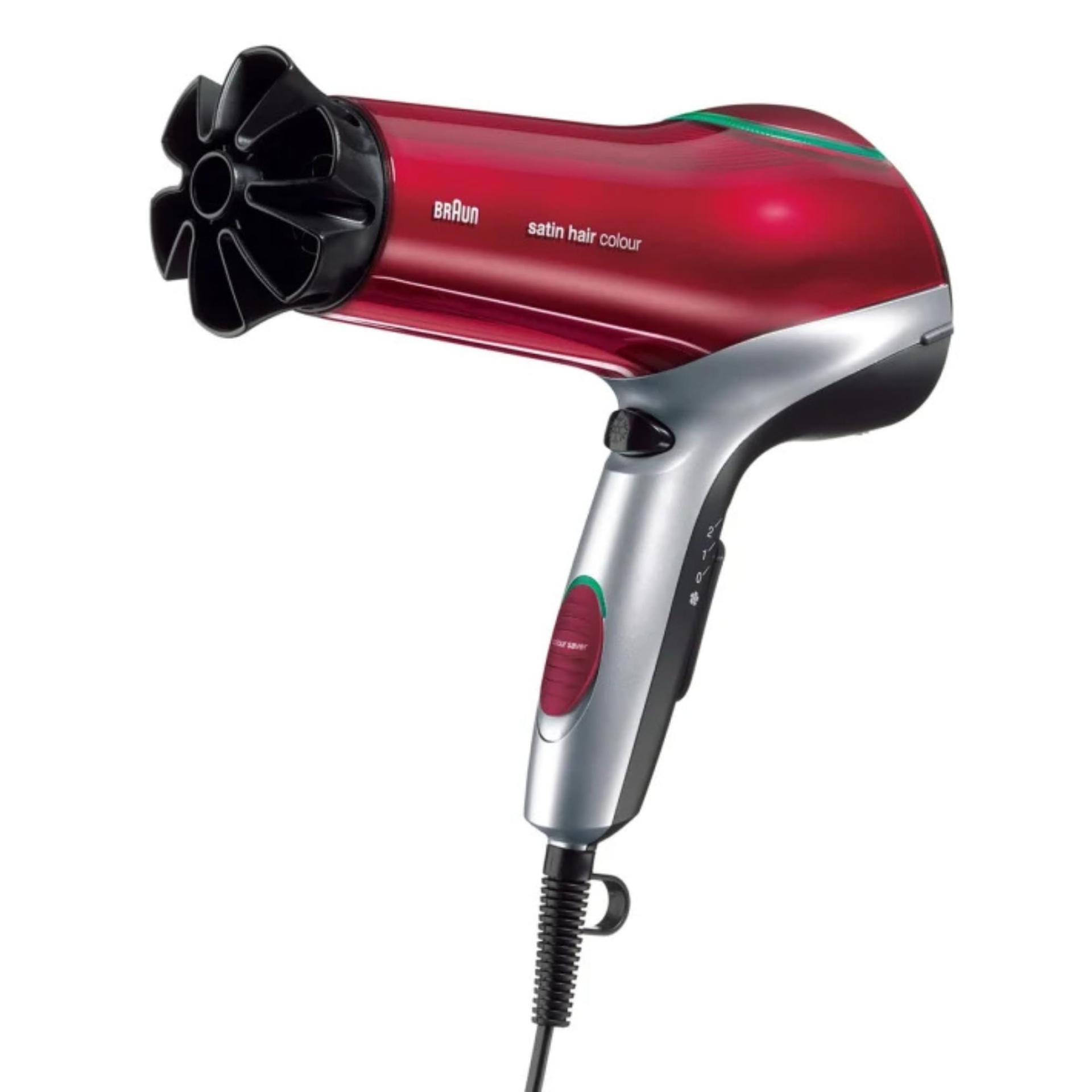 Braun Satin Hair 7 föön, professionaalne föön IonTec ja Colour Saver tehnoloogiaga, HD770, 1 tükk (1 pakk), must/punane – pakend ja tarvikud