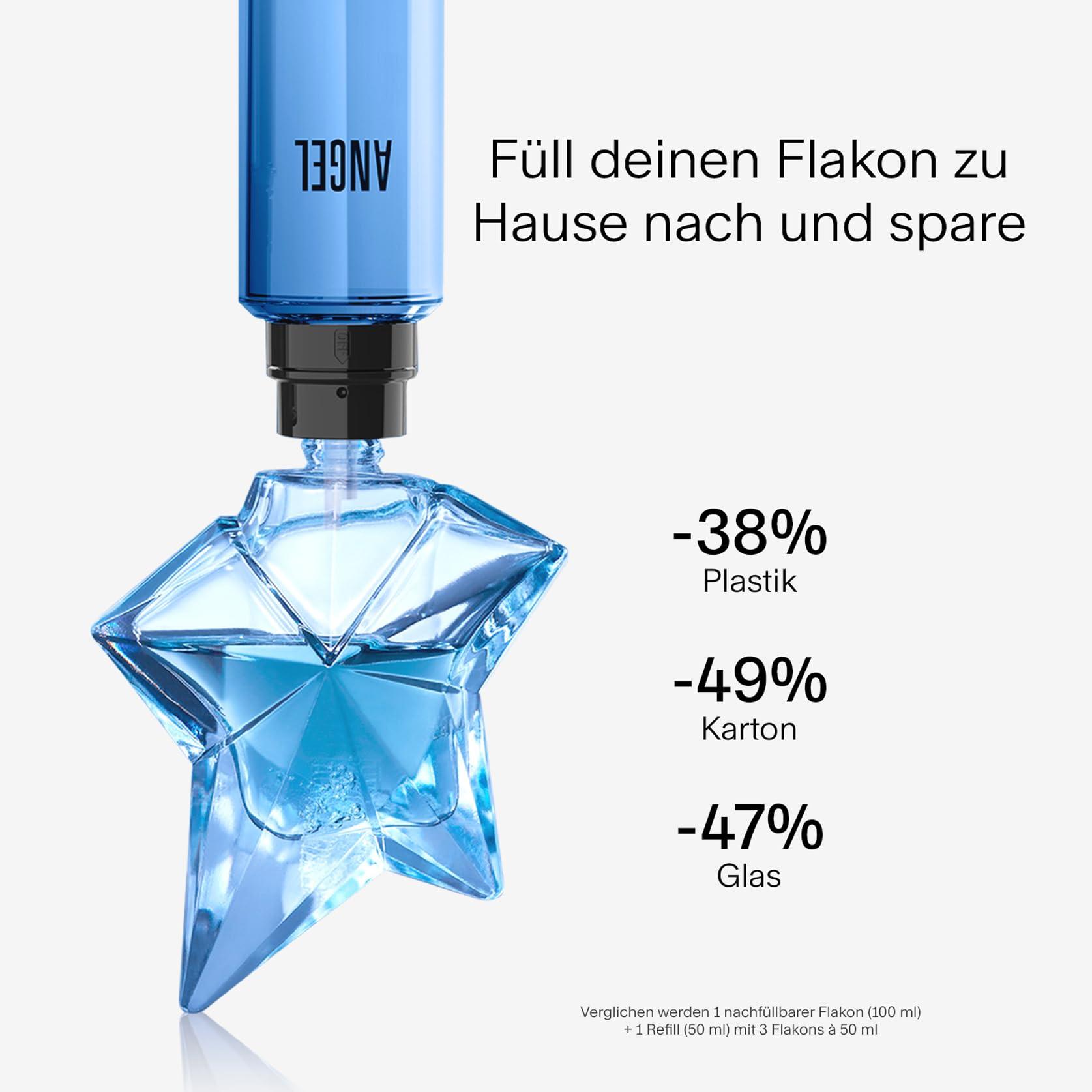MUGLER Angel Eau de Parfum, naiste parfüüm, merevaigune gurmaanlik lõhn, lummav aroom, täidetav, 100 ml – pakend ja tarvikud