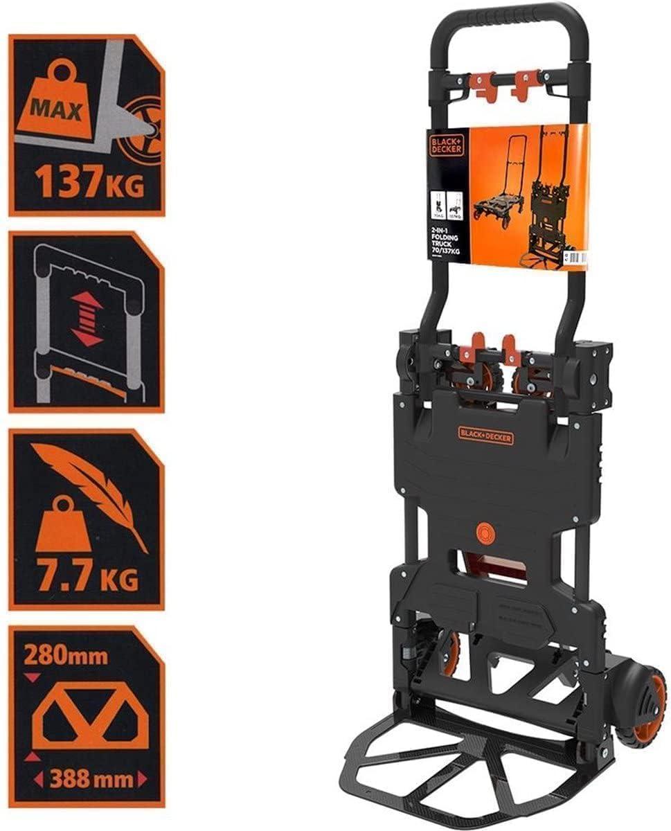 BLACK+DECKER 2-ühes transportkärud ja platvormkärud – kandekäru maks. 55KG – transpordikäru maks. 120KG – kokkupandav käsikäru – tugevate ratastega vanker – plastik/teras – detailne vaade